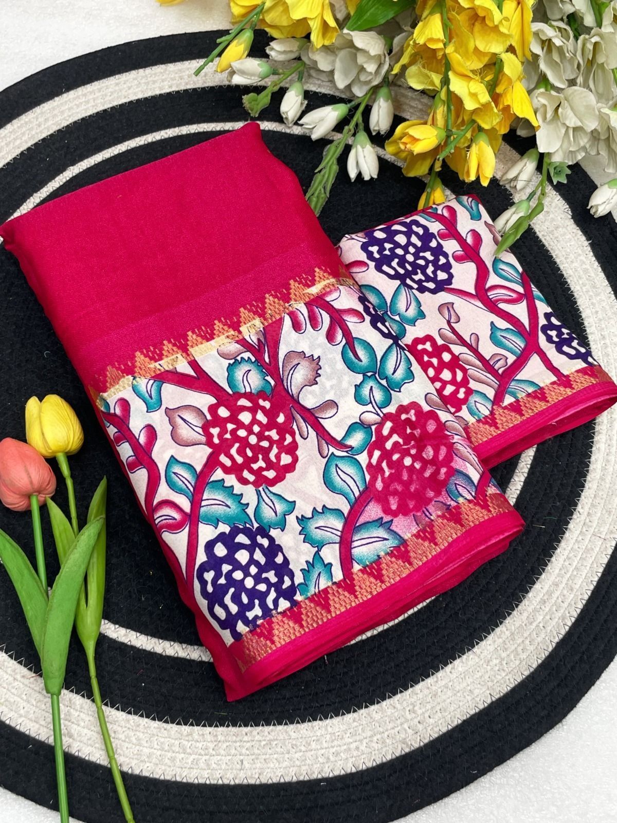 Printed Bollywood Cotton Blend Saree-image-7