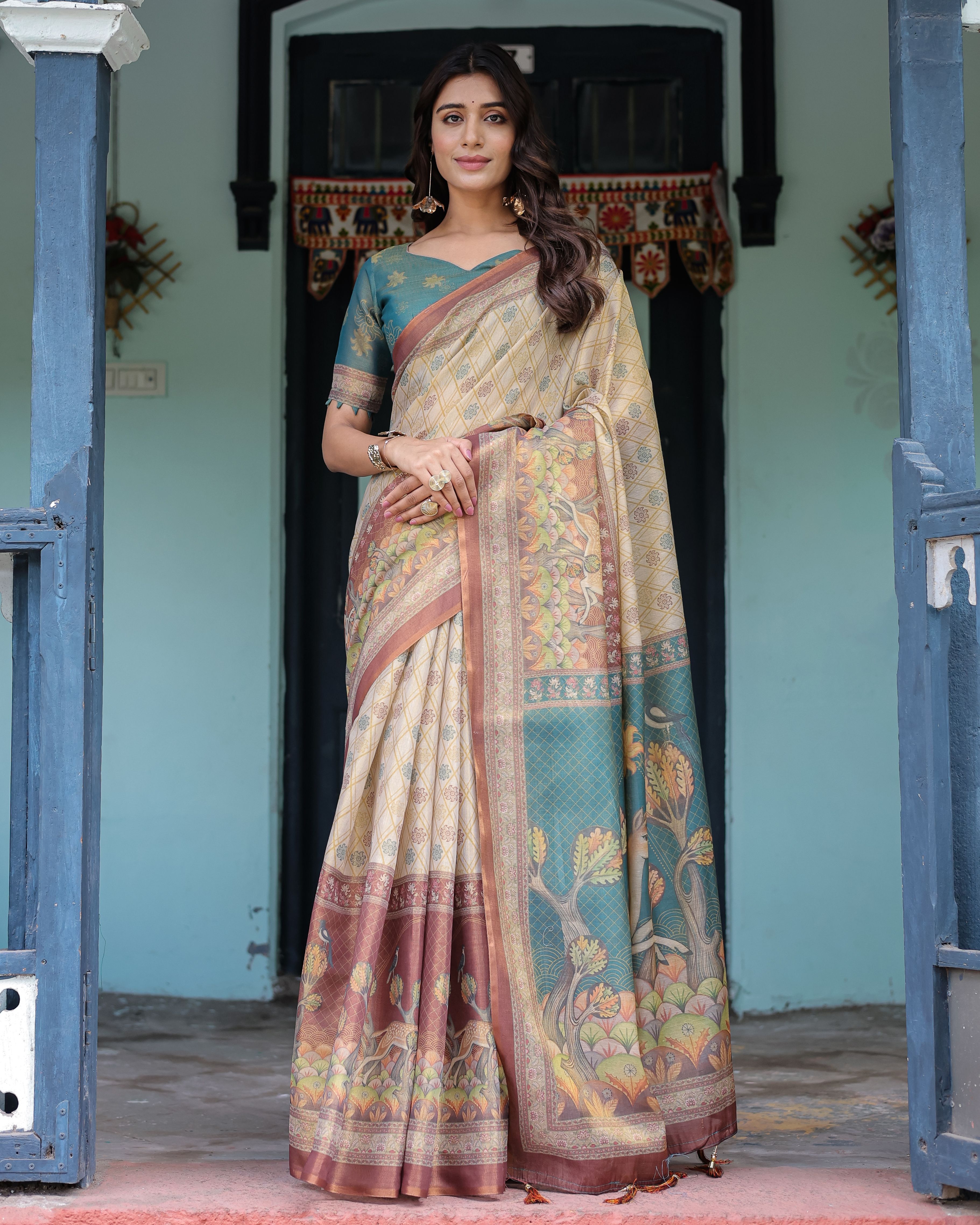 jishaa Printed, Floral Print Bollywood Linen Saree-picture-33