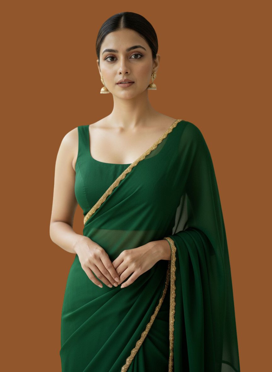 Solid/Plain Bollywood Silk Blend Saree-image-38