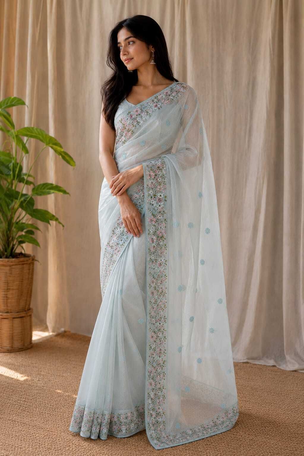 Embroidered Bollywood Net Saree-image-39