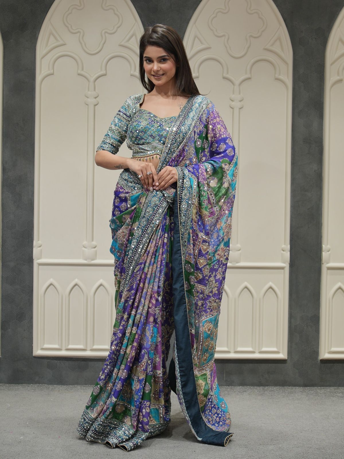 Woven Bollywood Silk Blend Saree-image-8