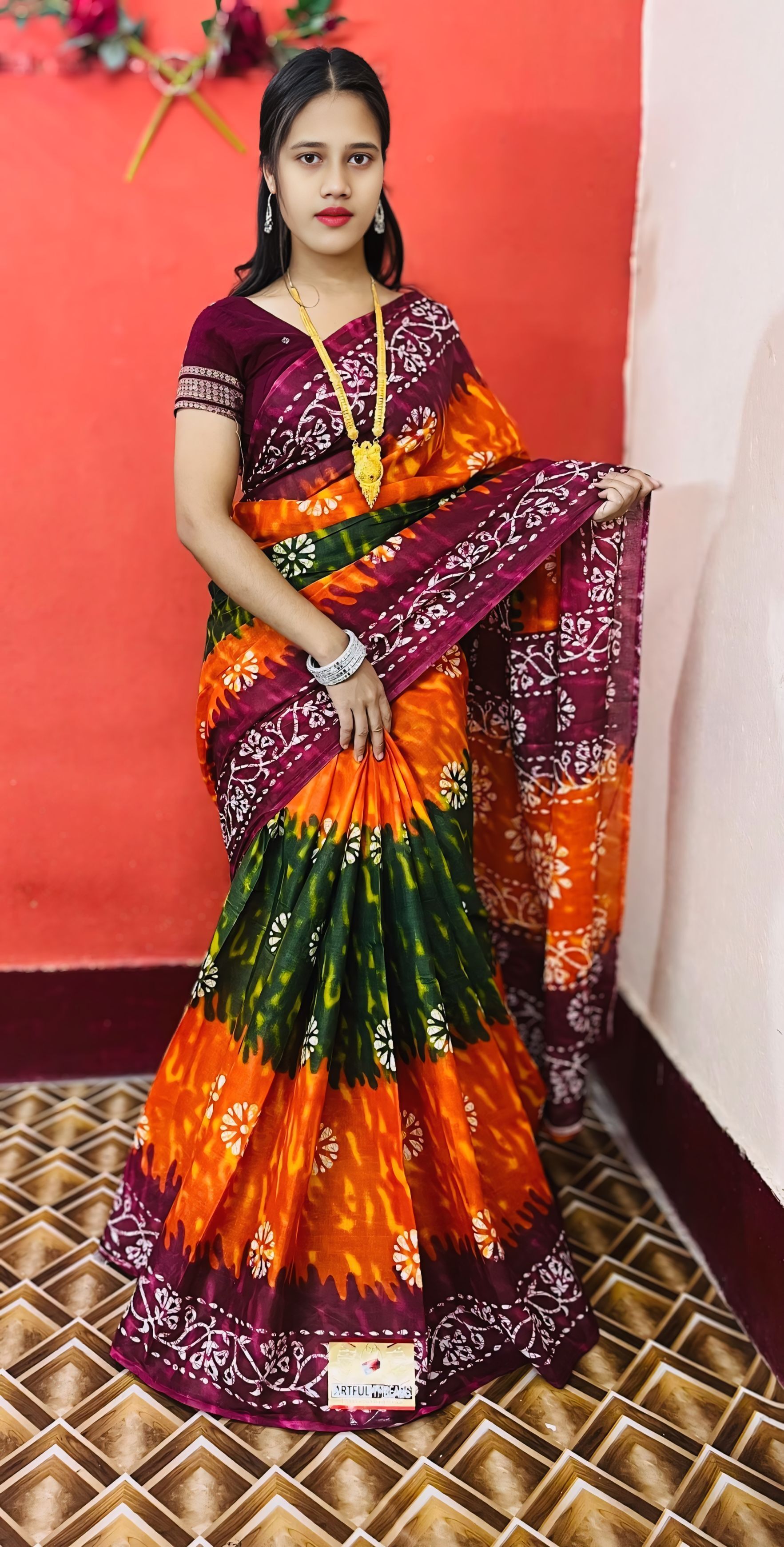 artfulthreads Printed, Graphic Print Sambalpuri Pure Cotton Saree-picture-21