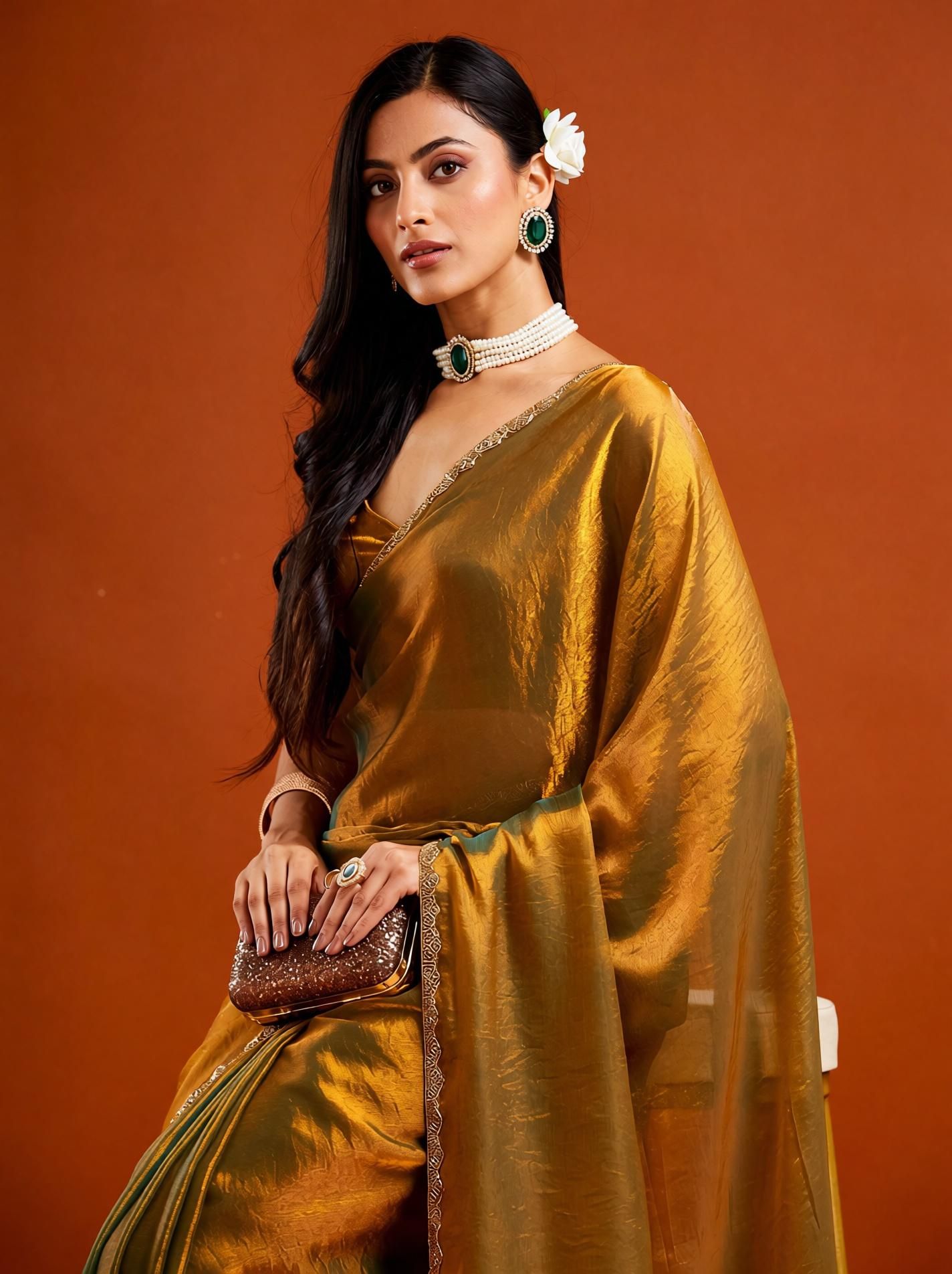 Unstitched Silk Blend Blouse Material Embellished