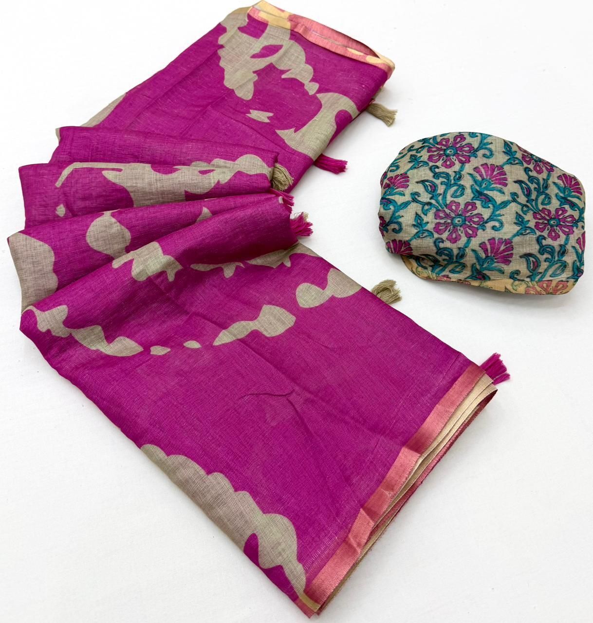 Printed Bollywood Linen Saree-image-11