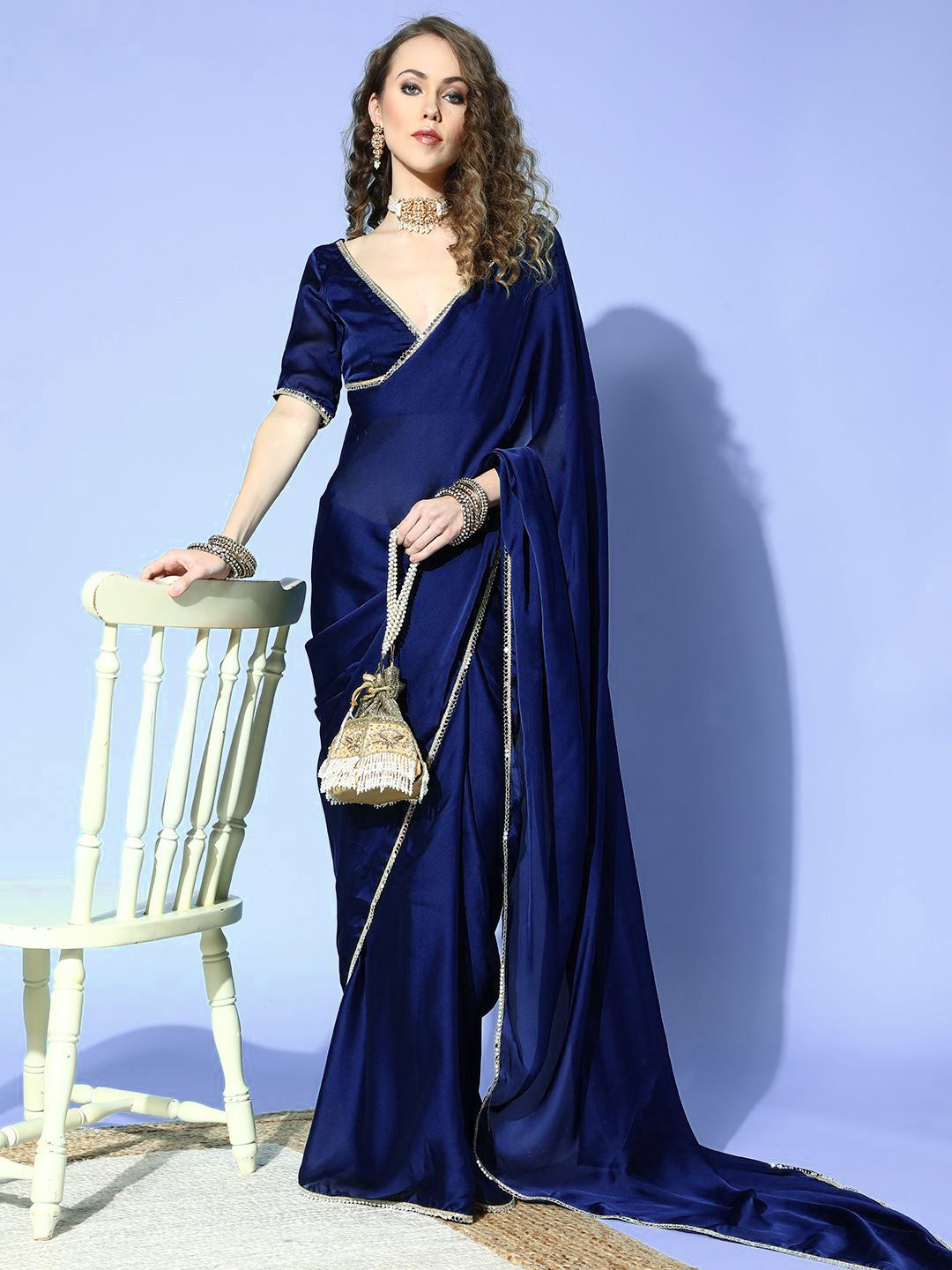 Solid/Plain Bollywood Silk Blend Saree-image-45