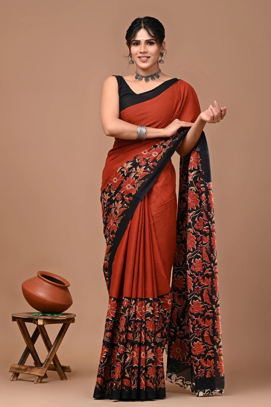 Printed, Blocked Printed, Color Block, Self Design Ikkat Pure Cotton Saree-image-4