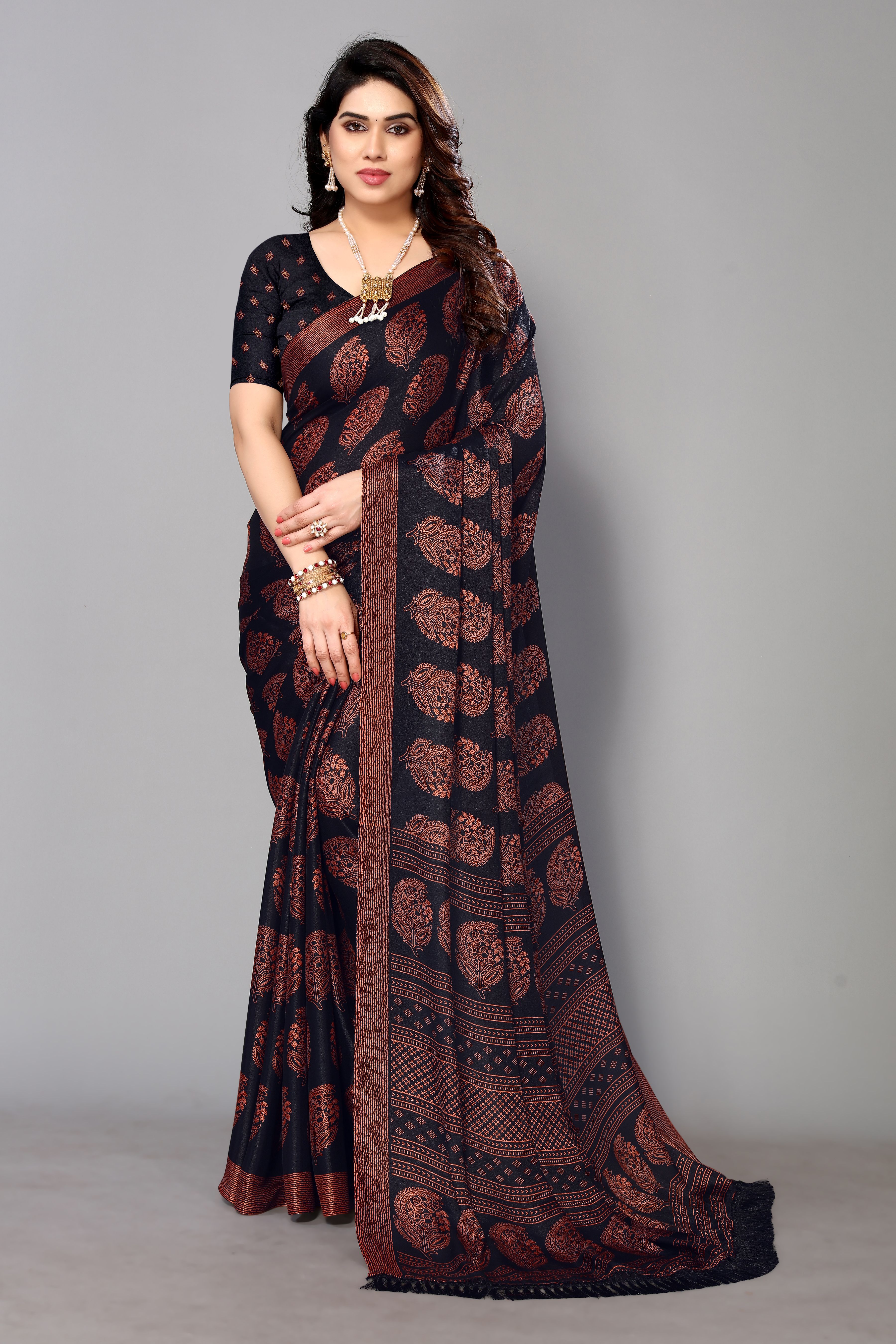 fabmora Printed, Blocked Printed Daily Wear Chiffon, Georgette Saree-picture-28