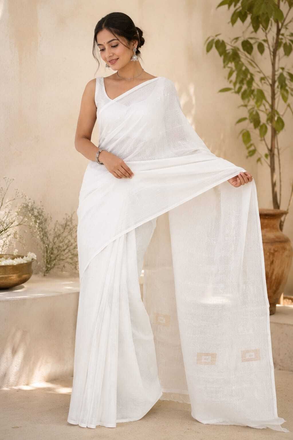 Solid/Plain, Woven Daily Wear Cotton Silk Saree-image-8