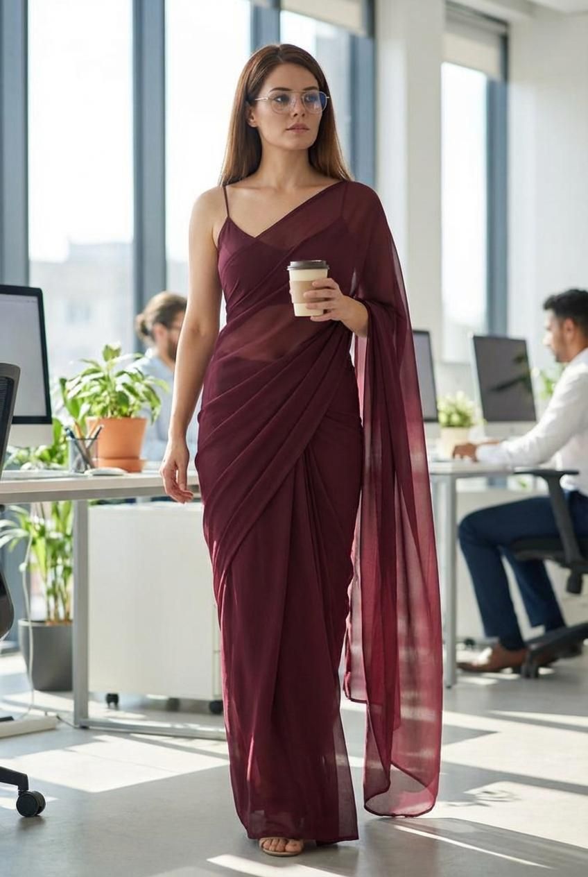 Dyed, Solid/Plain Daily Wear Georgette Saree