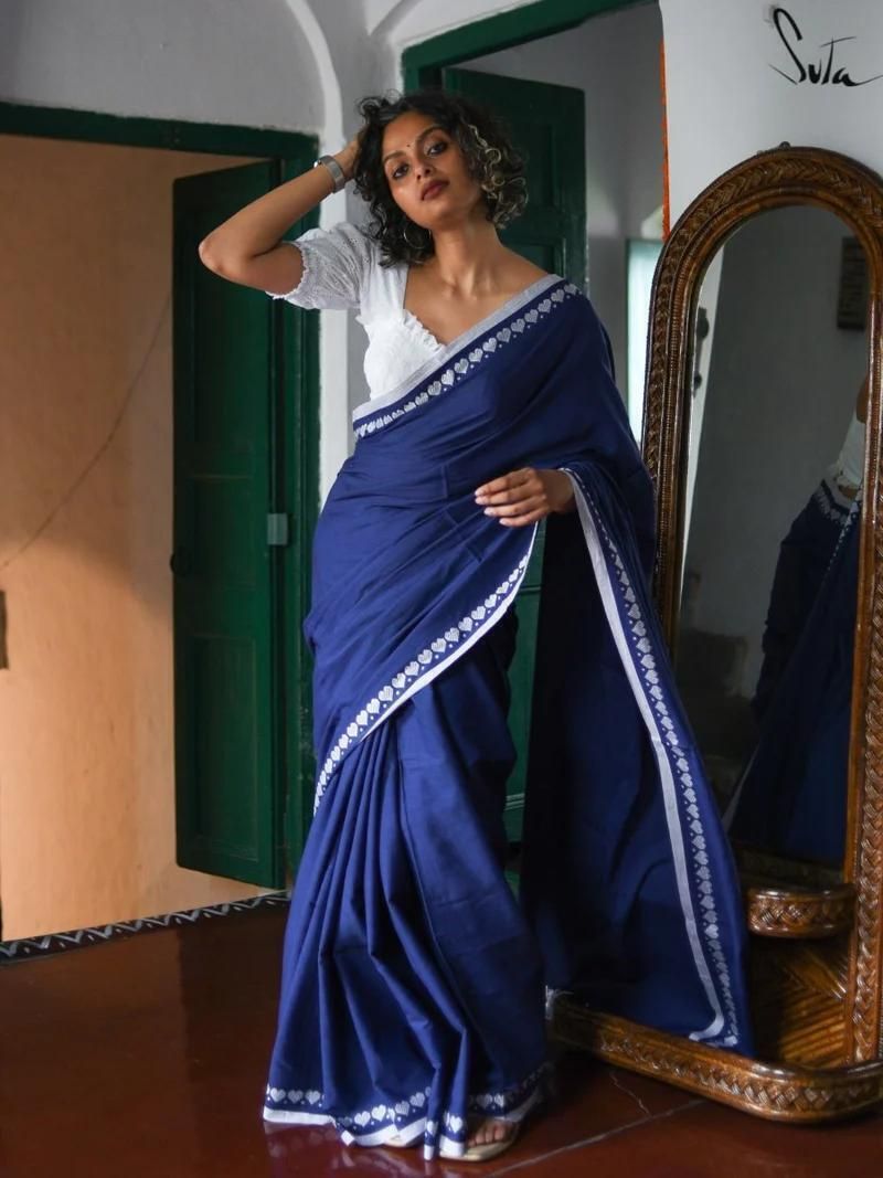Solid/Plain Handloom Pure Cotton Saree-image-46
