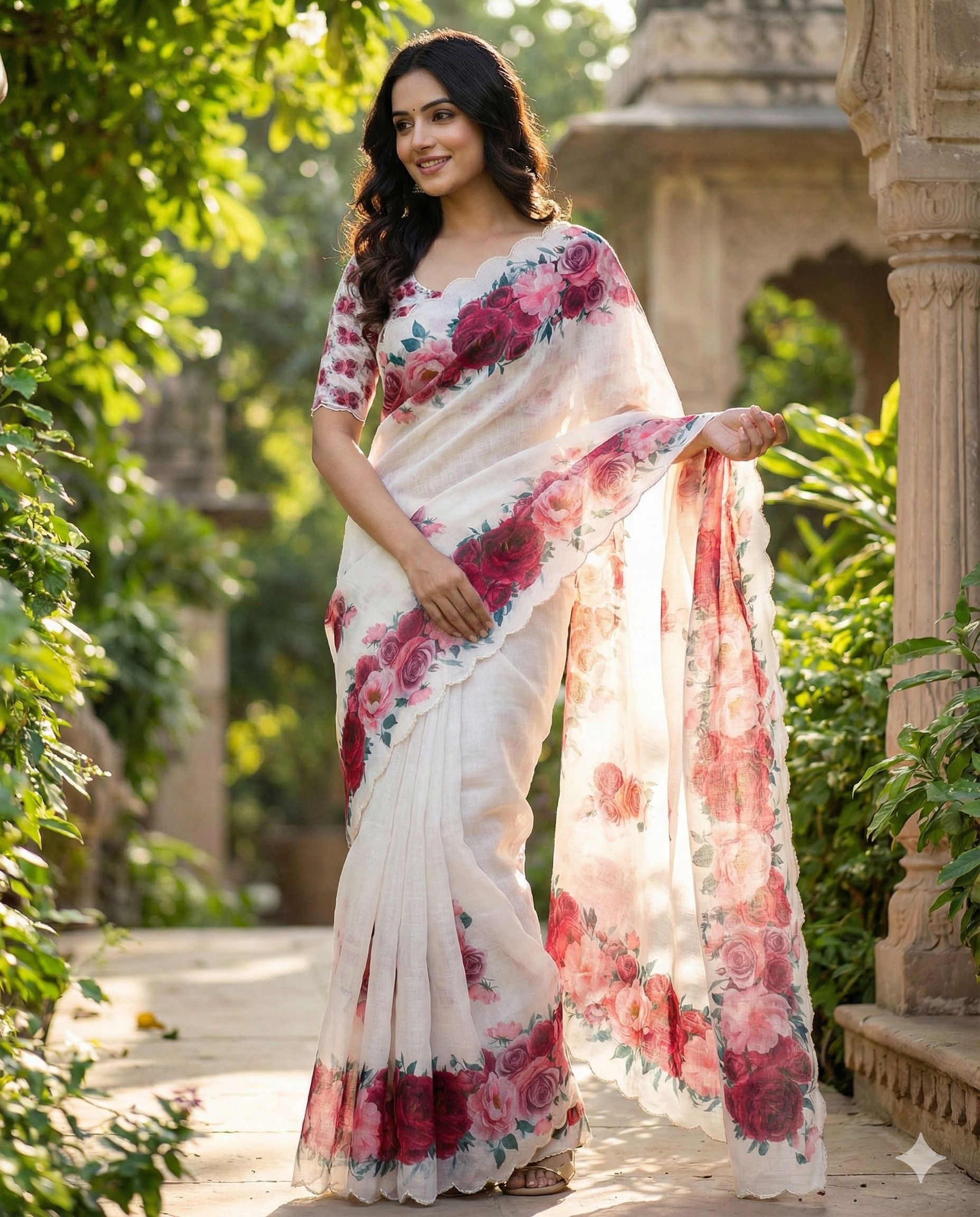 drujha Floral Print Bollywood Cotton Linen, Art Silk Saree-picture-24