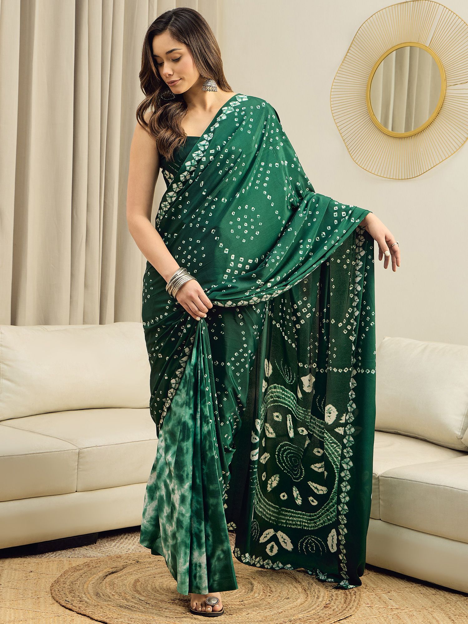 Ready to Wear Printed Pre Draped Saree Crepe Saree-image-1