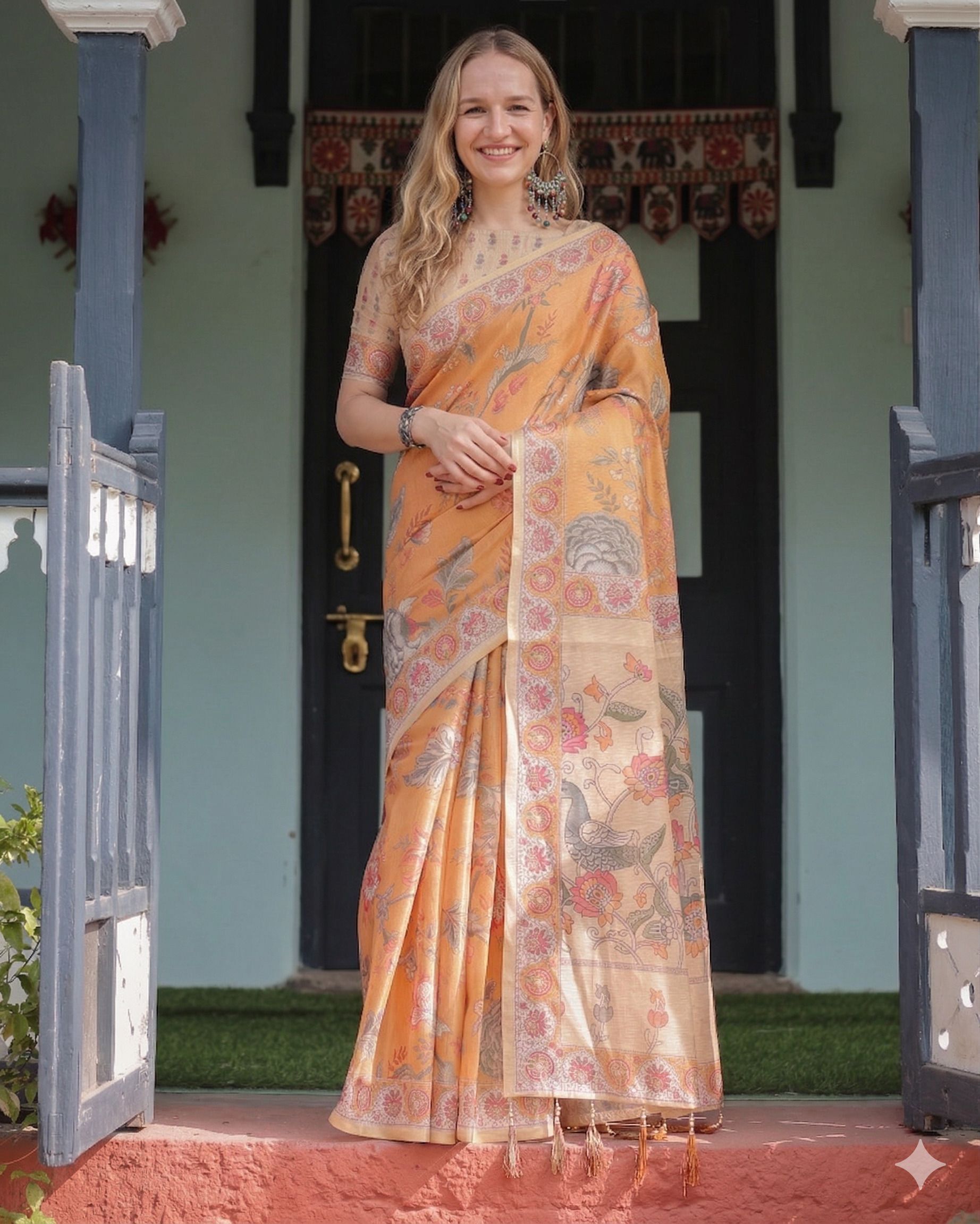 jishaa Printed, Floral Print Bollywood Linen Saree-picture-35