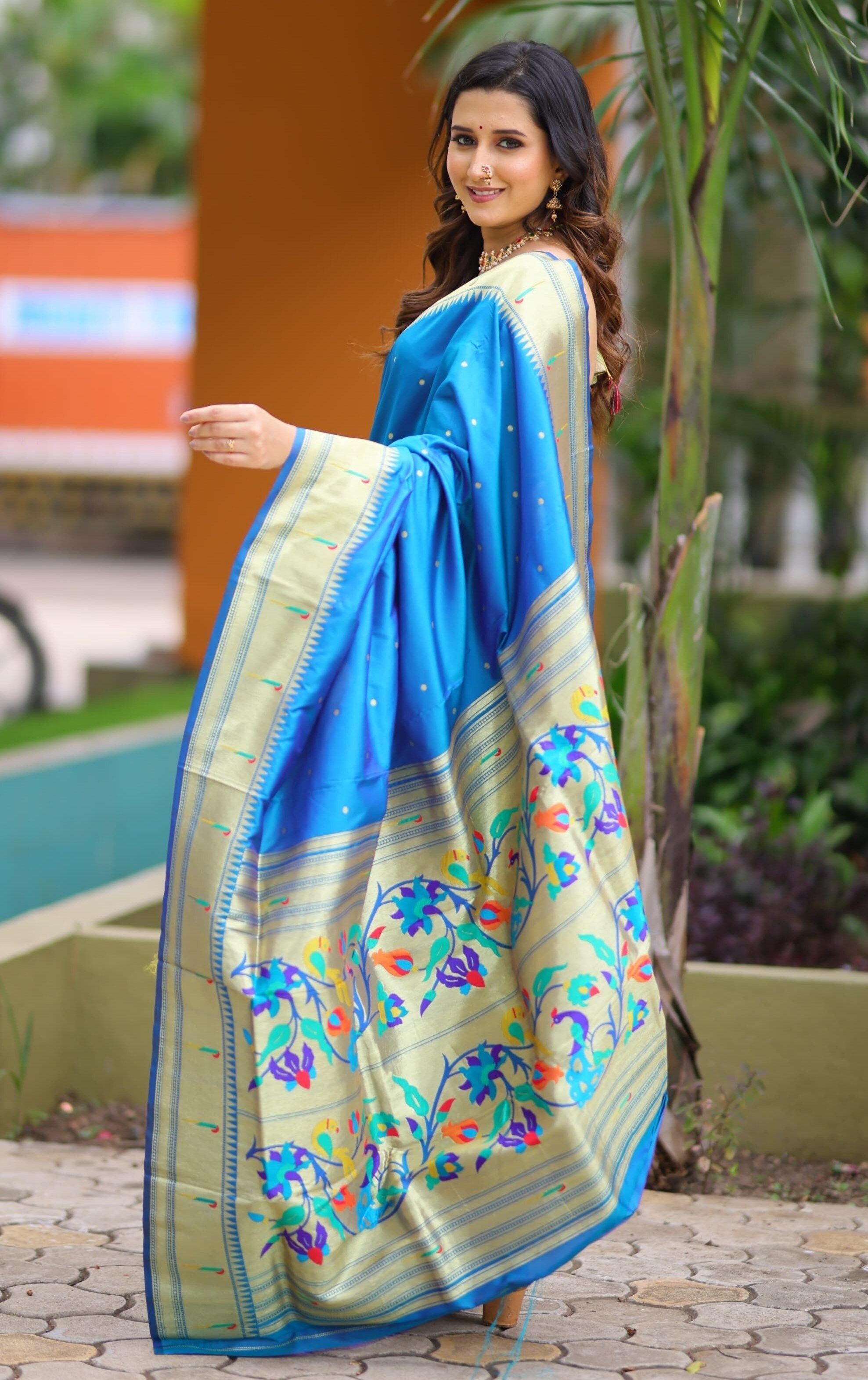 Woven Paithani Silk Blend Saree-image-7