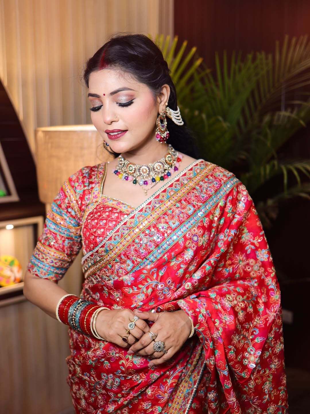 Digital Print, Floral Print, Geometric Print, Embellished Kalamkari Silk Blend Saree-image-37