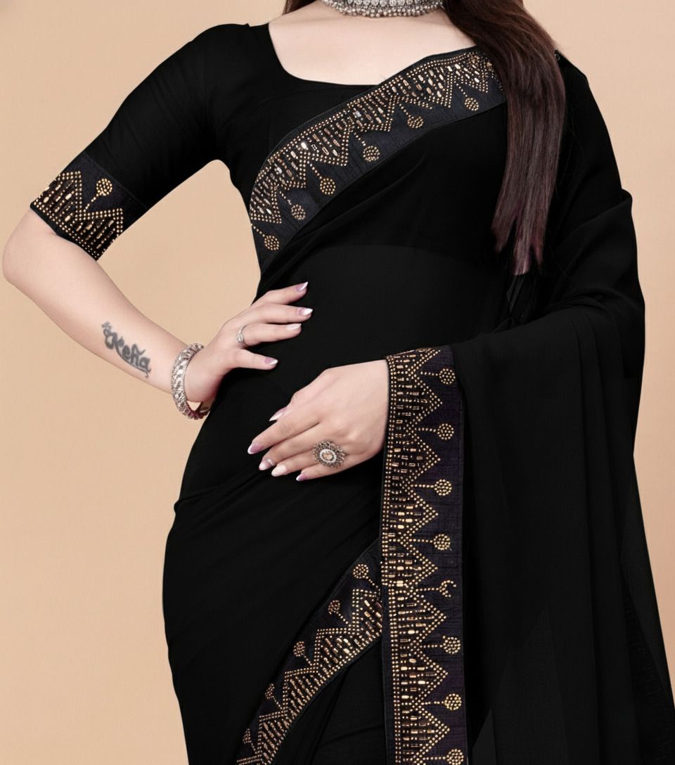 heturaj fashion Self Design Bollywood Georgette Saree-picture-12