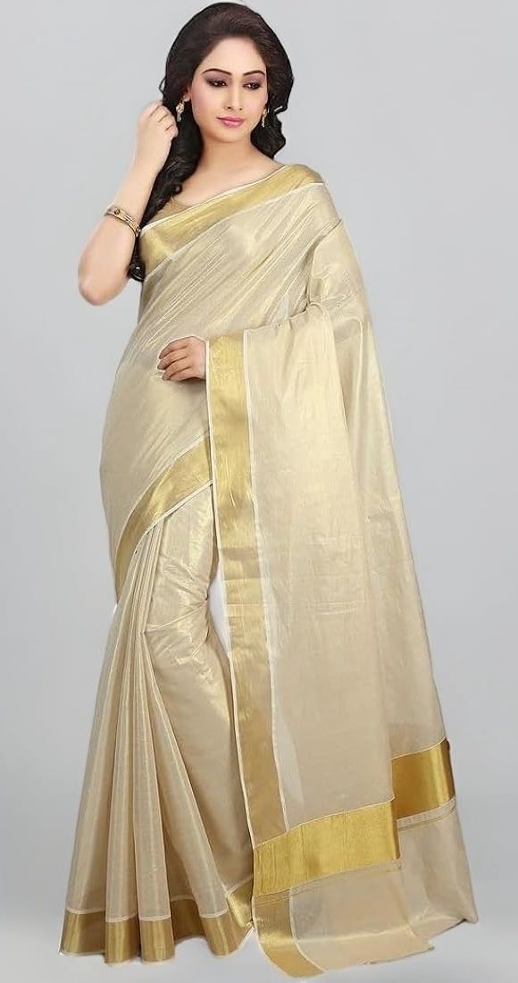 Solid/Plain Kasavu Cotton Blend, Tissue Saree-image-20