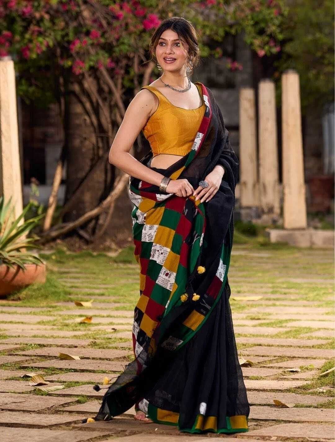 supro lifestyle Solid/Plain Bollywood Cotton Linen Saree-picture-0