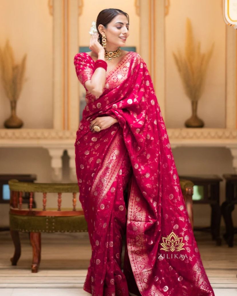 pheasant Woven Banarasi Jacquard, Art Silk Saree-picture-22