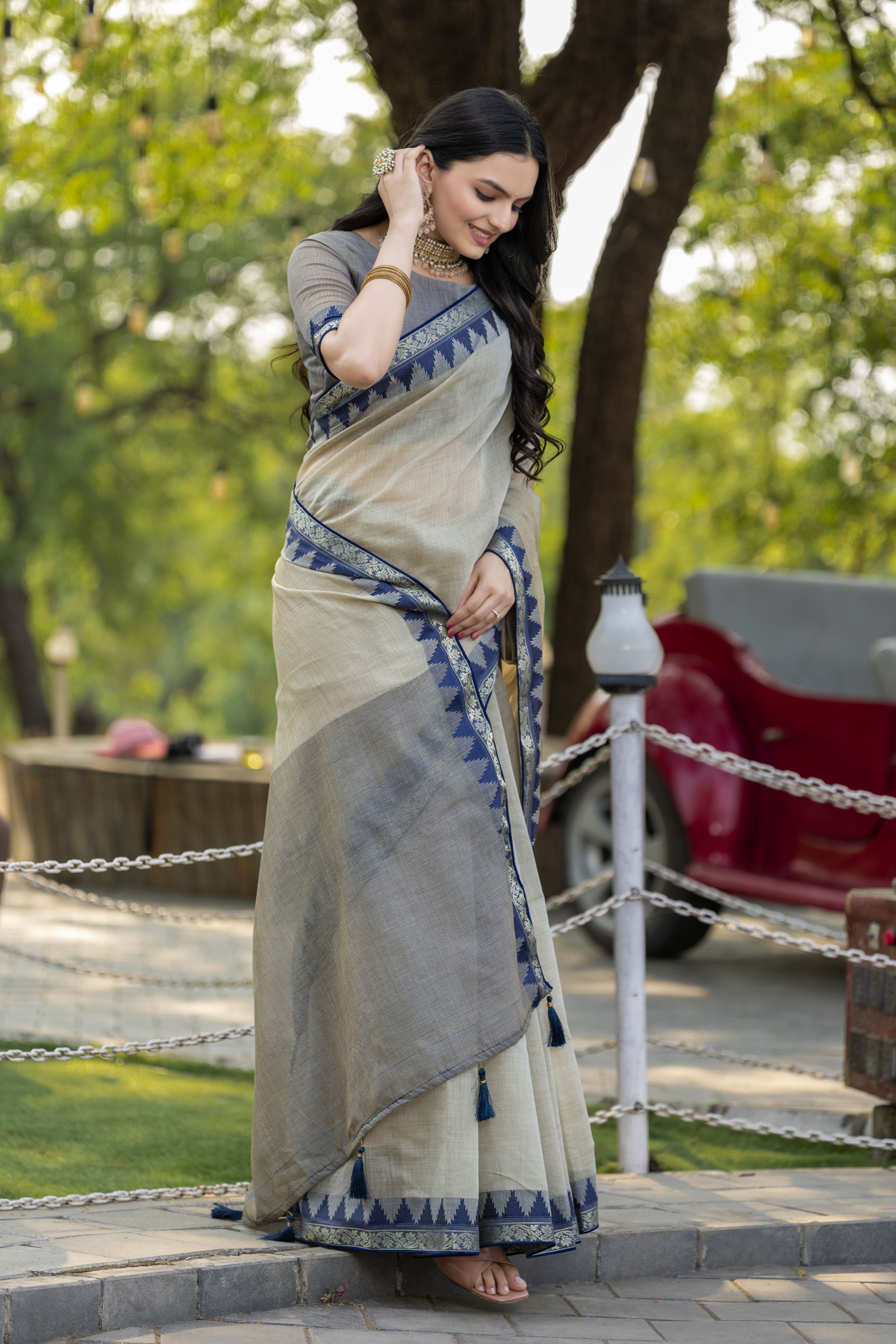 sarify creation Temple Border, Solid/Plain Daily Wear Pure Cotton Saree-picture-38