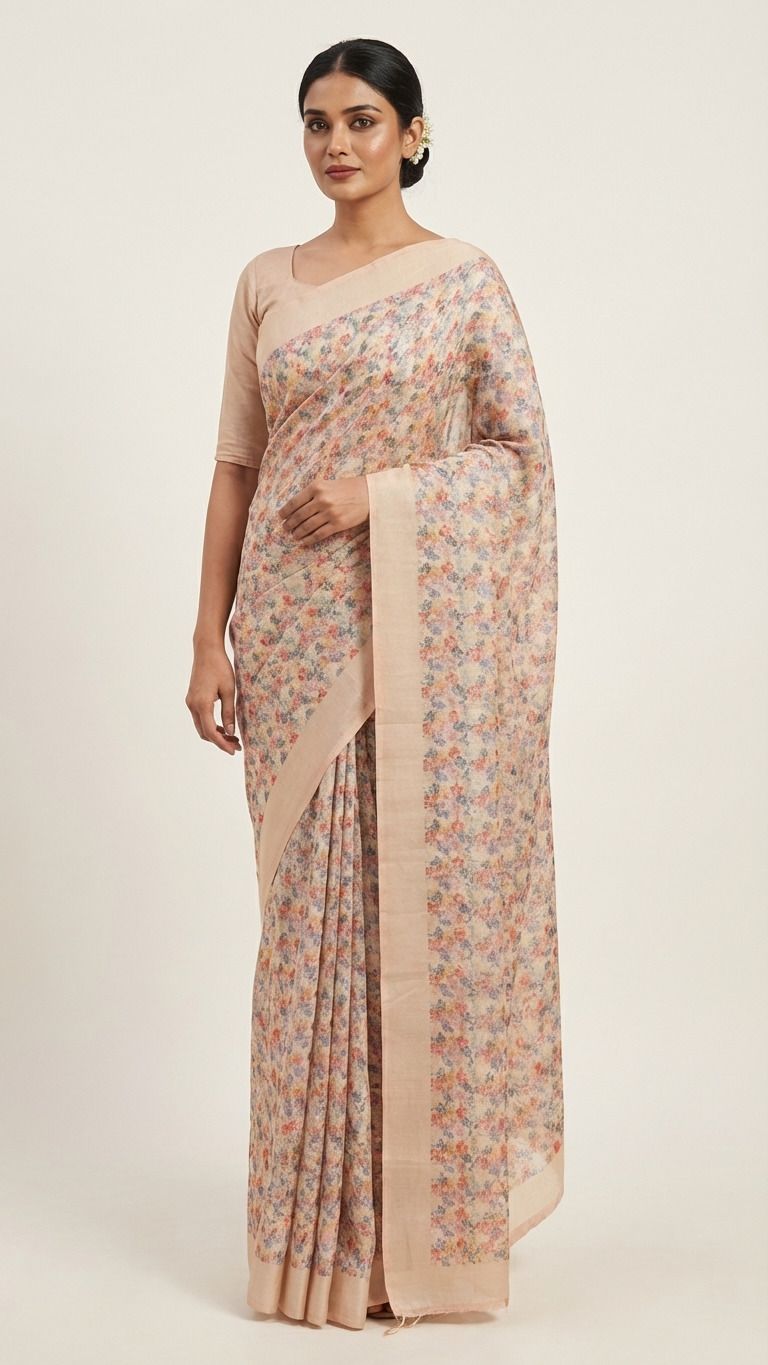 magnite Printed, Floral Print Daily Wear Cotton Linen Saree-picture-41