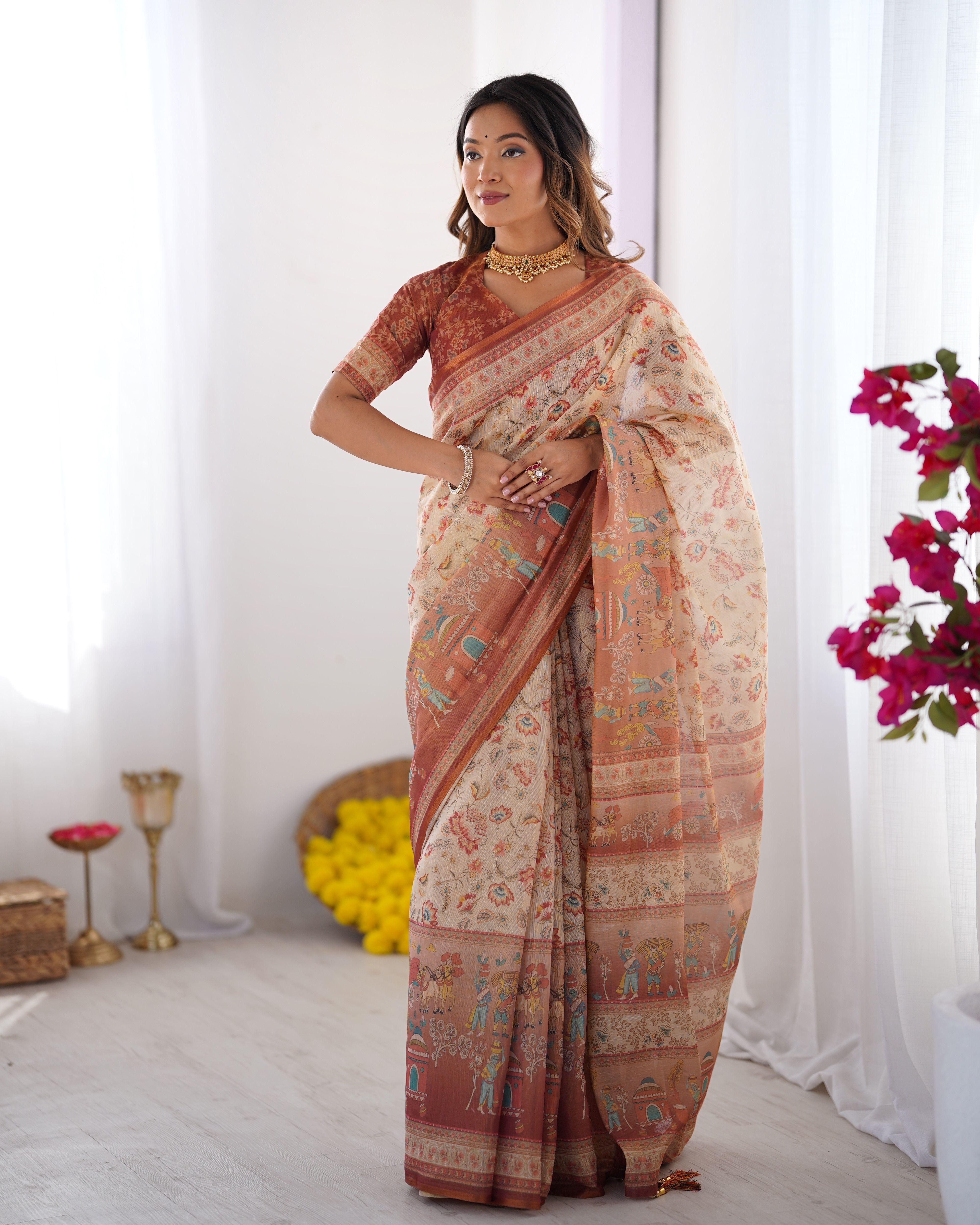 jishaa Printed, Floral Print Bollywood Linen Saree-picture-22
