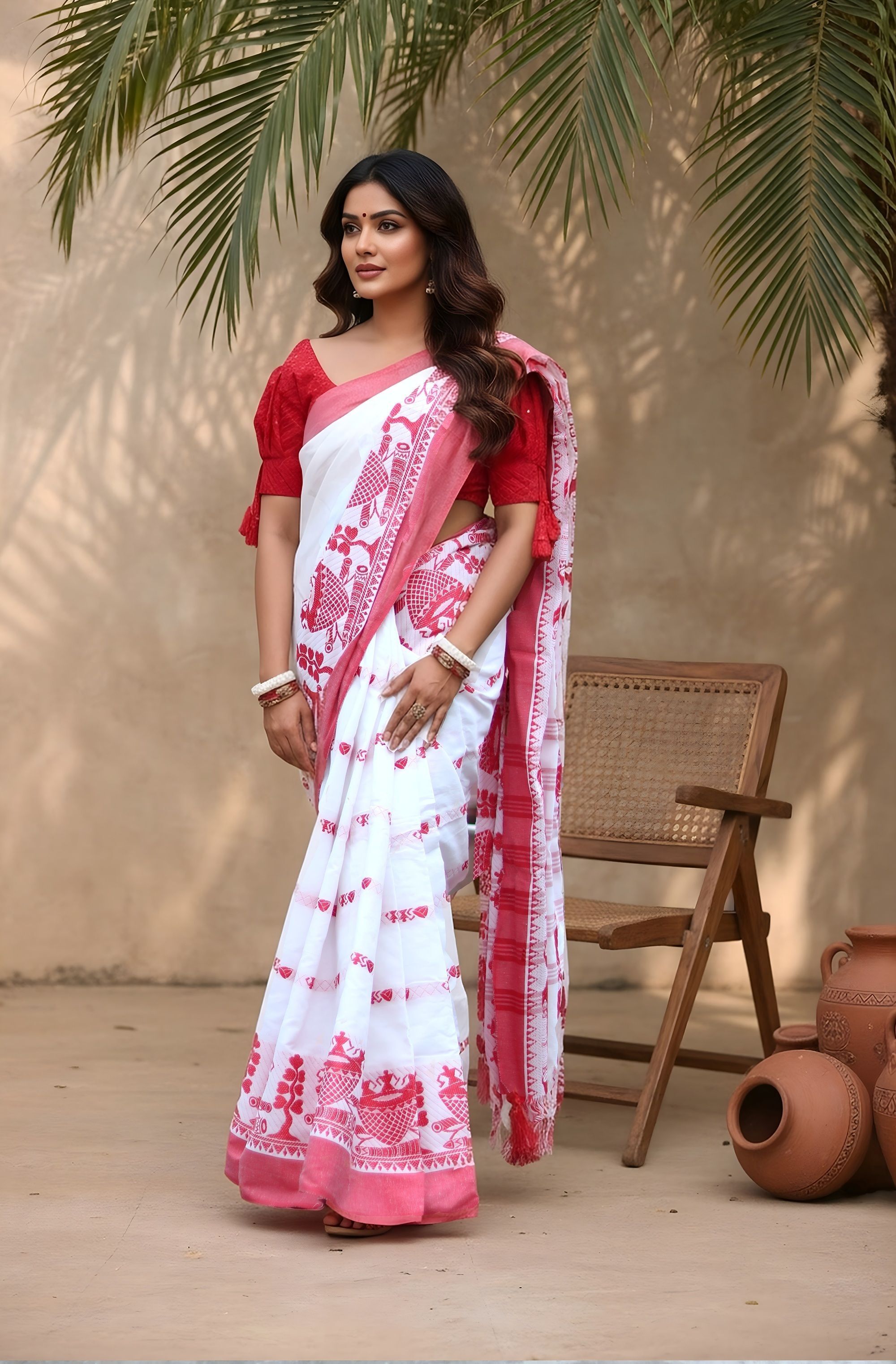 adivasi shop Solid/Plain Handloom Cotton Blend Saree-picture-12