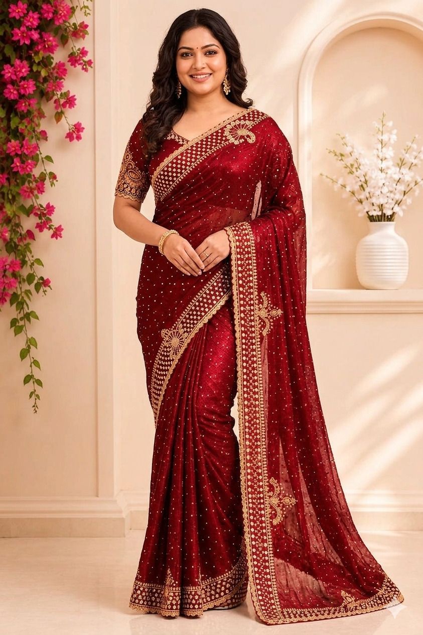 rudrascreation Printed, Embroidered, Self Design Bollywood Silk Blend Saree-picture-13