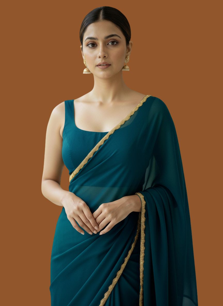 Solid/Plain Bollywood Silk Blend Saree-image-41