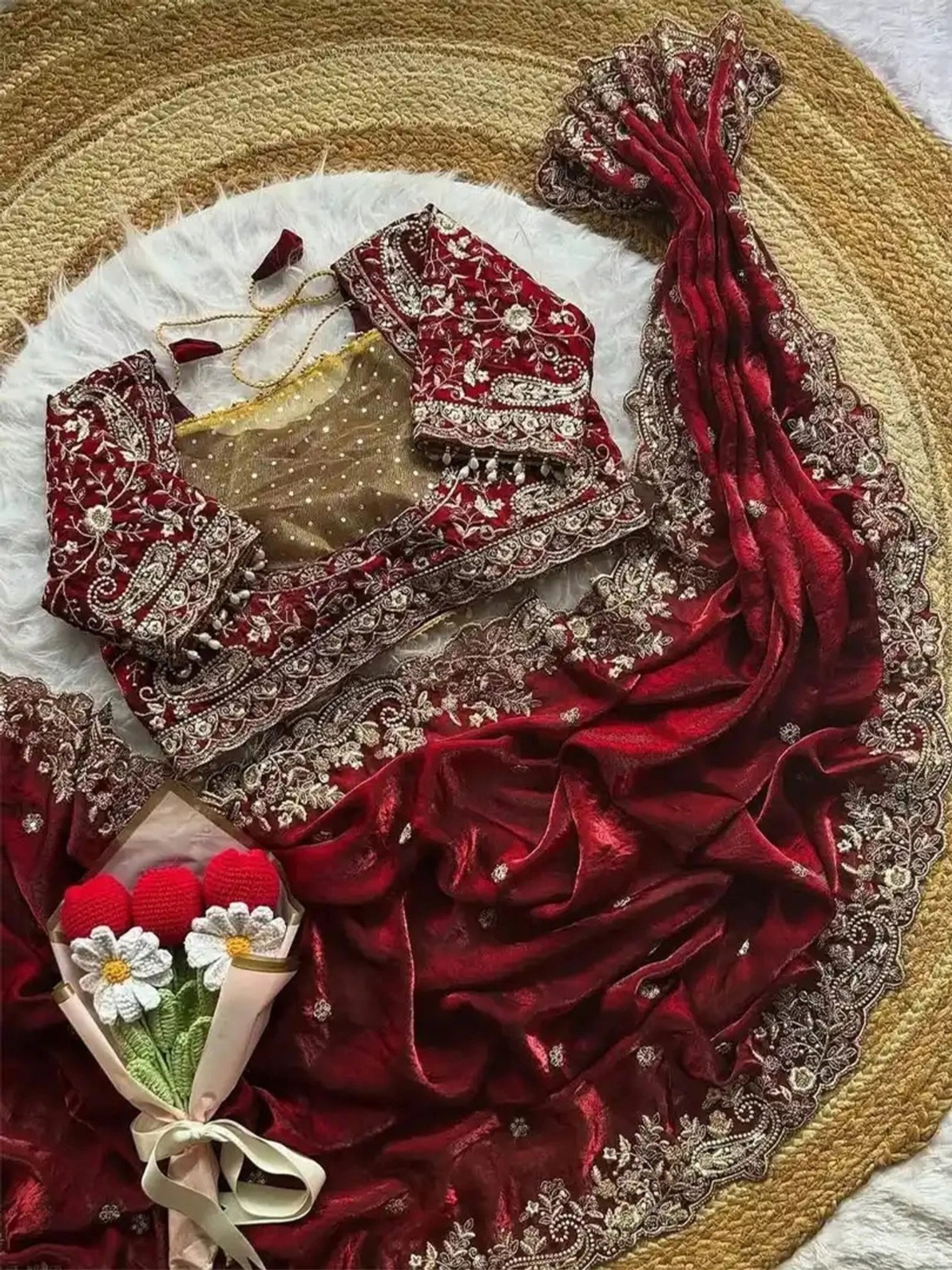 Embroidered Bollywood Silk Blend Saree-image-13