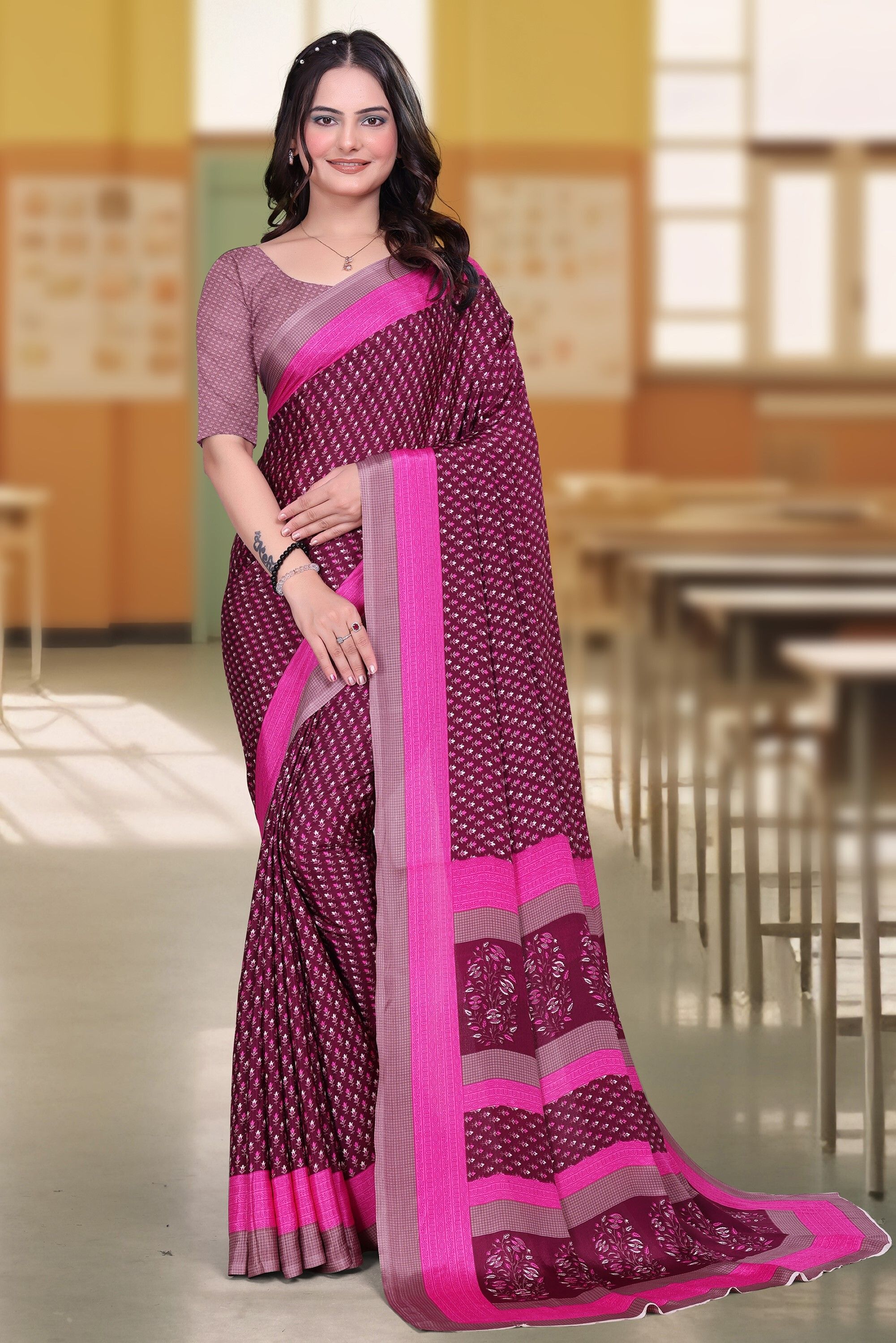 divastri Printed Daily Wear Crepe Saree-picture-35