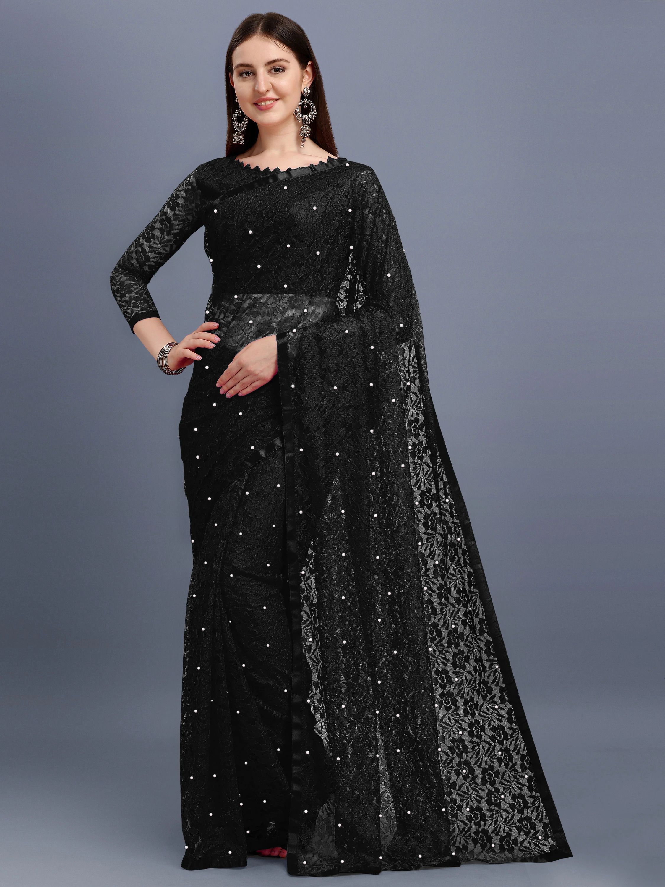 Self Design Bollywood Net Saree-image-42