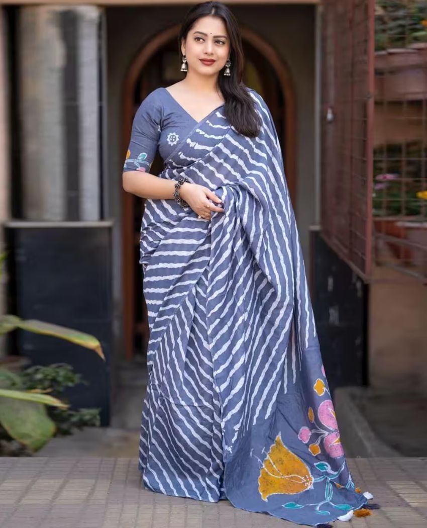 houseofcommon Printed Bollywood Cotton Linen, Cotton Silk Saree-picture-13