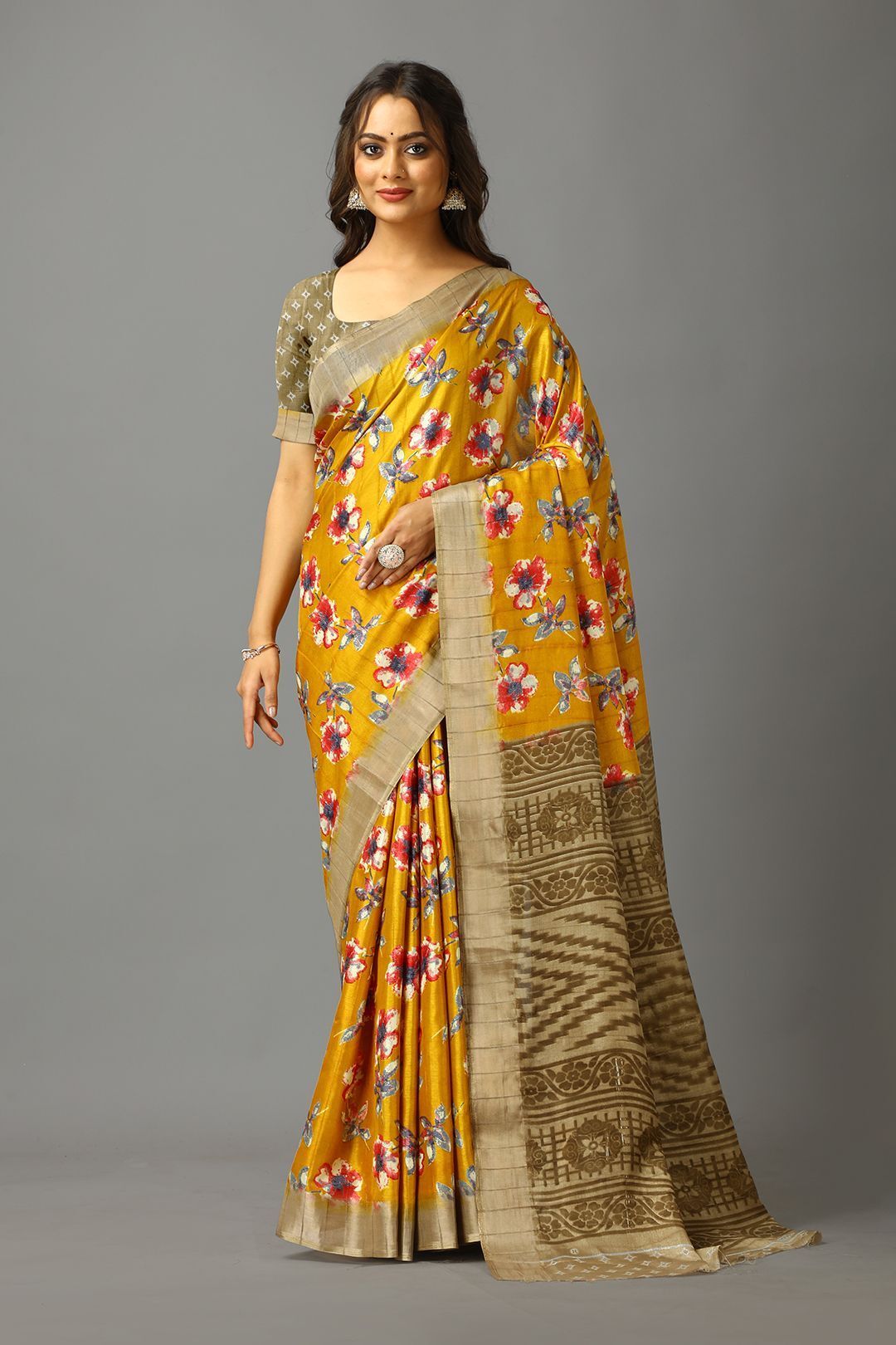 houseofcommon Floral Print Bollywood Silk Blend Saree-picture-10