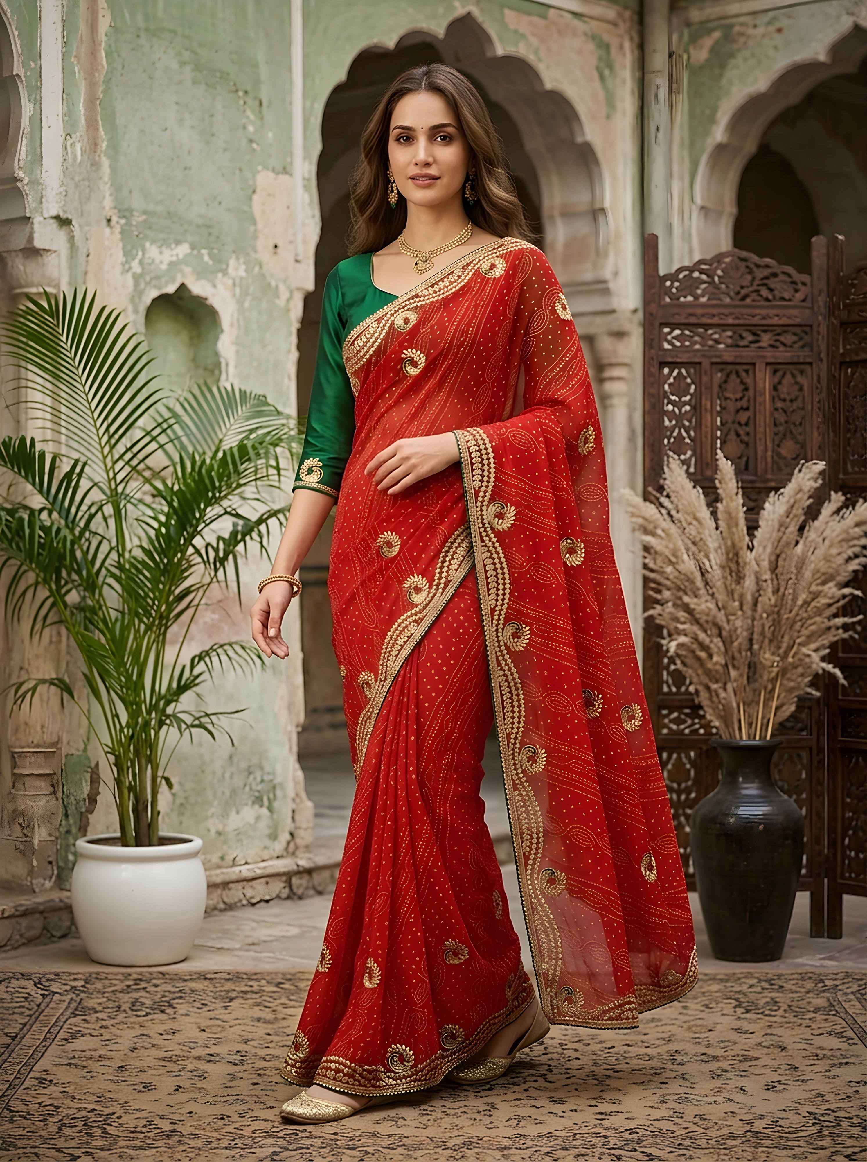 Embroidered Bandhani Georgette Saree-image-5