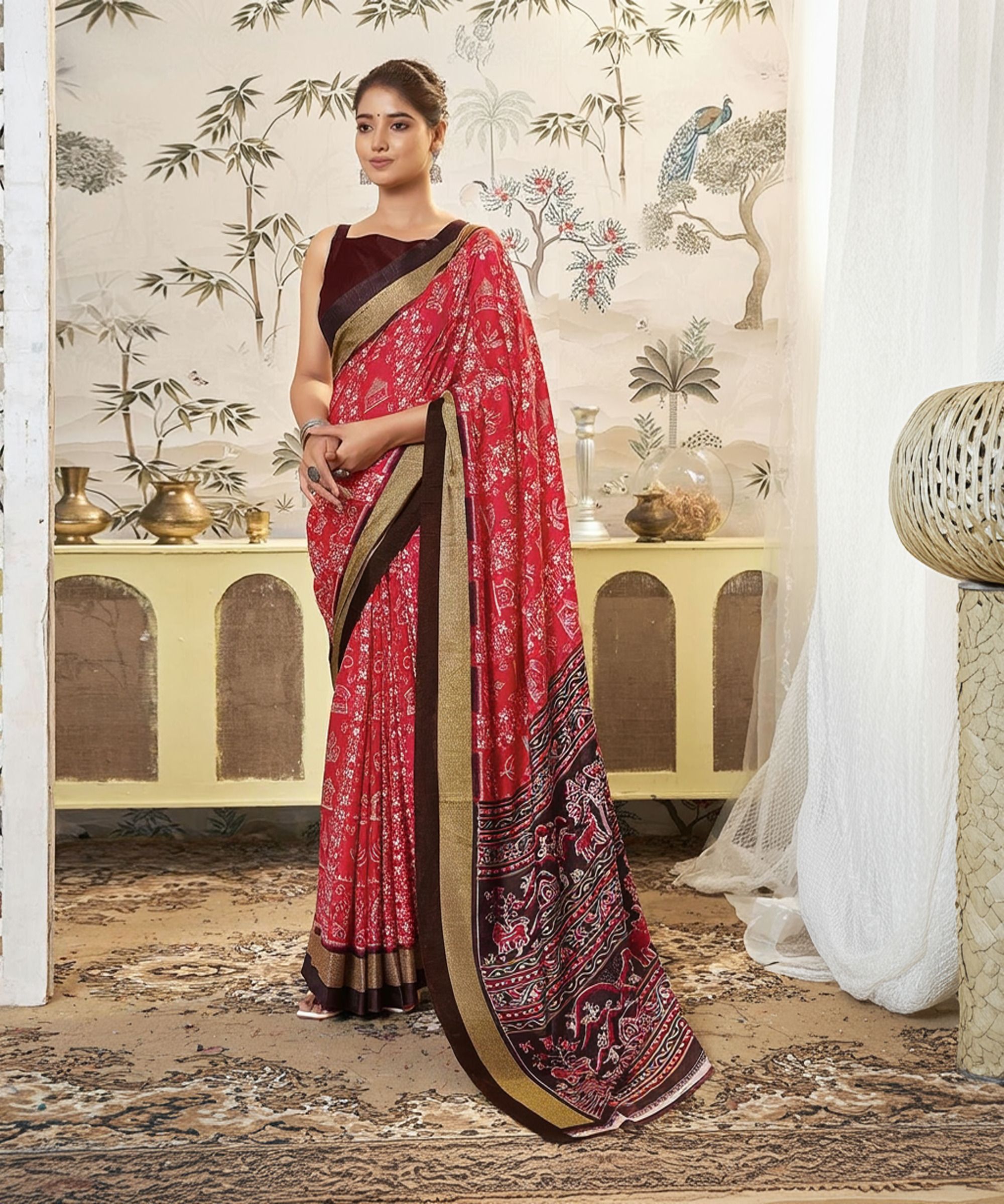 sareemall Printed Ikkat Silk Blend Saree-picture-27