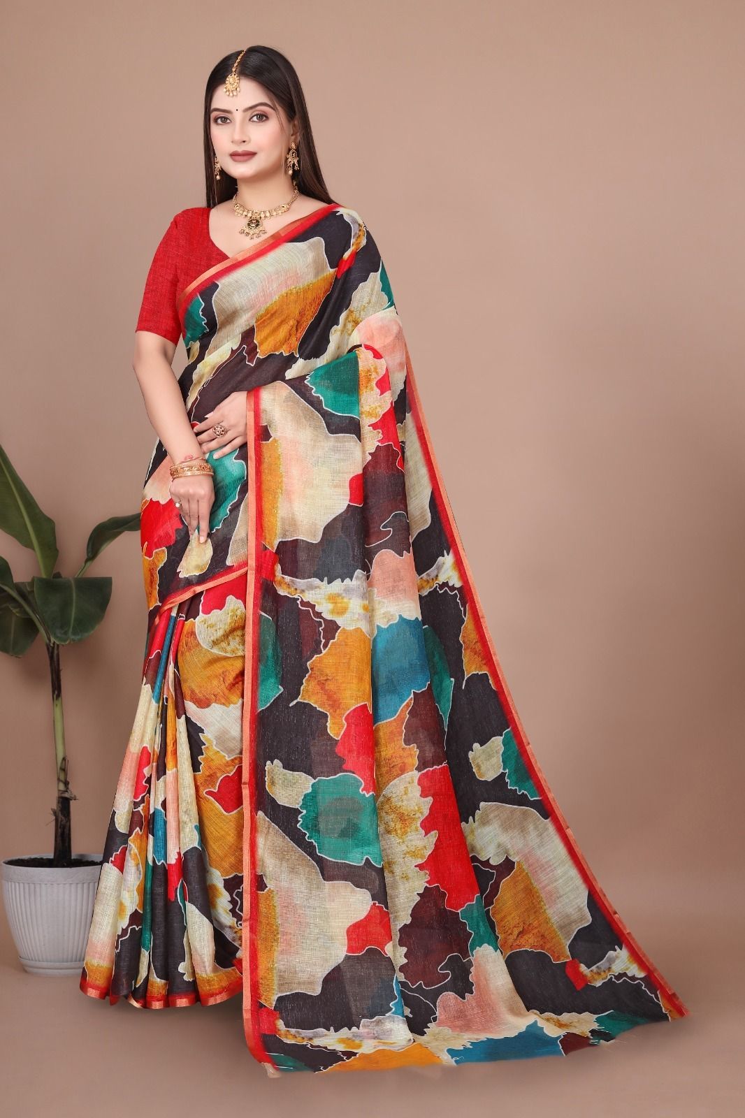 Digital Print Bollywood Cotton Linen Saree-image-17