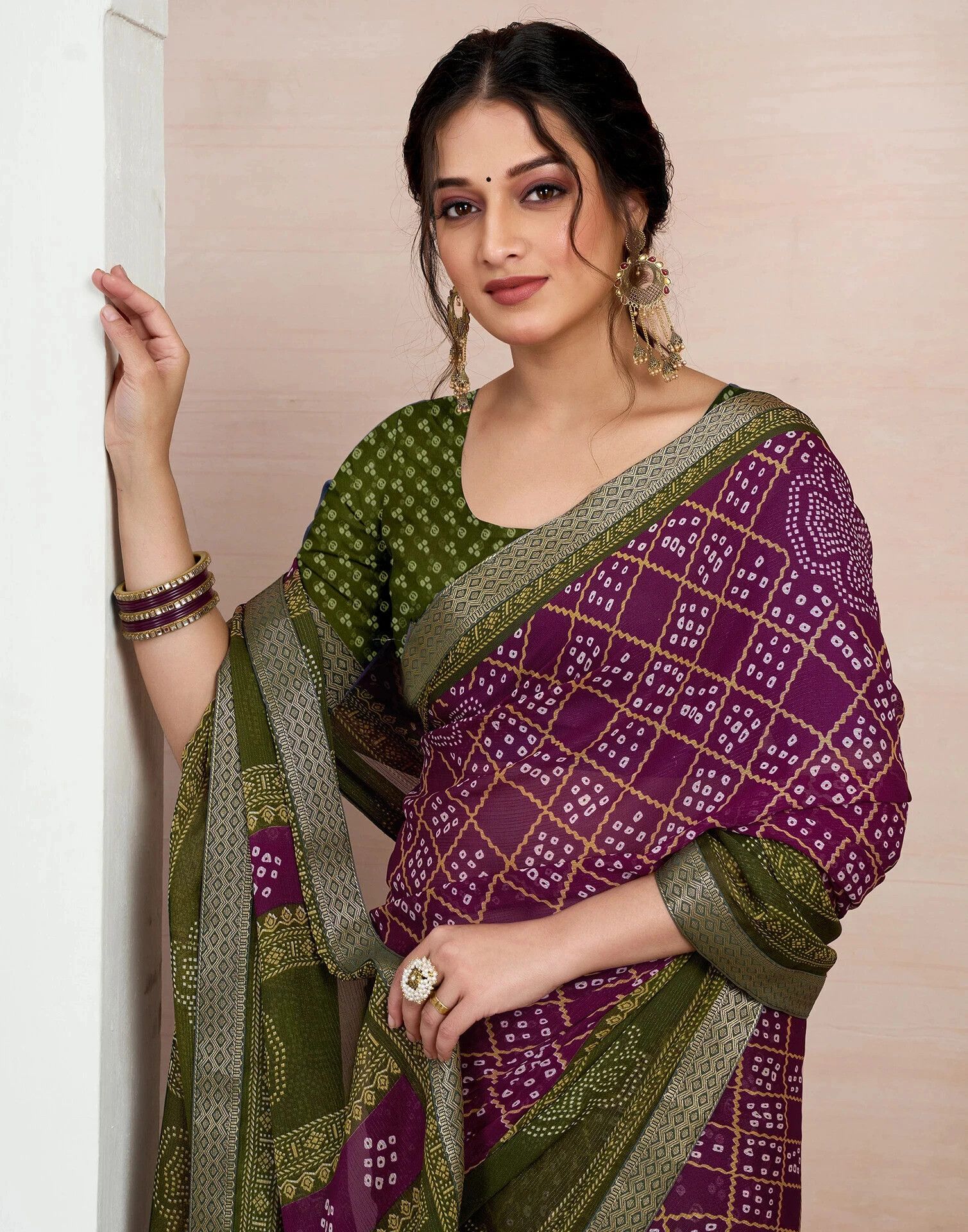 samah Printed, Embellished Bandhani Chiffon, Georgette Saree-picture-27