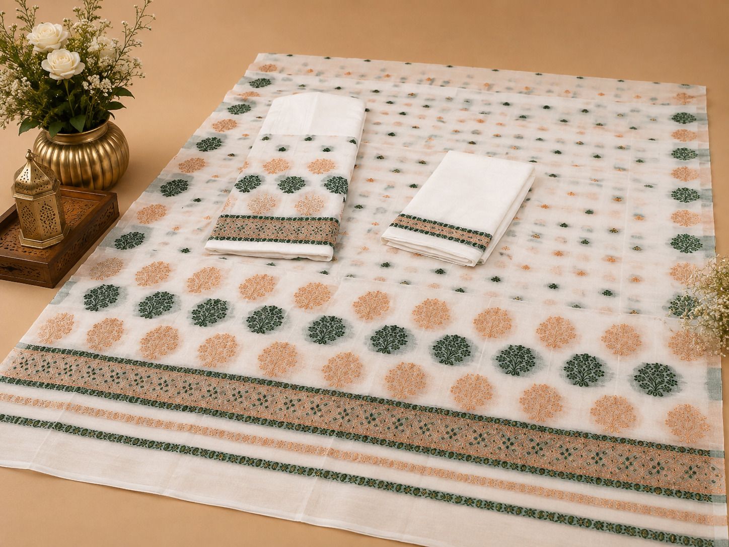 khodal Woven, Self Design, Embellished, Floral Print, Geometric Print Mekhela Chador Cotton Blend Saree-picture-51