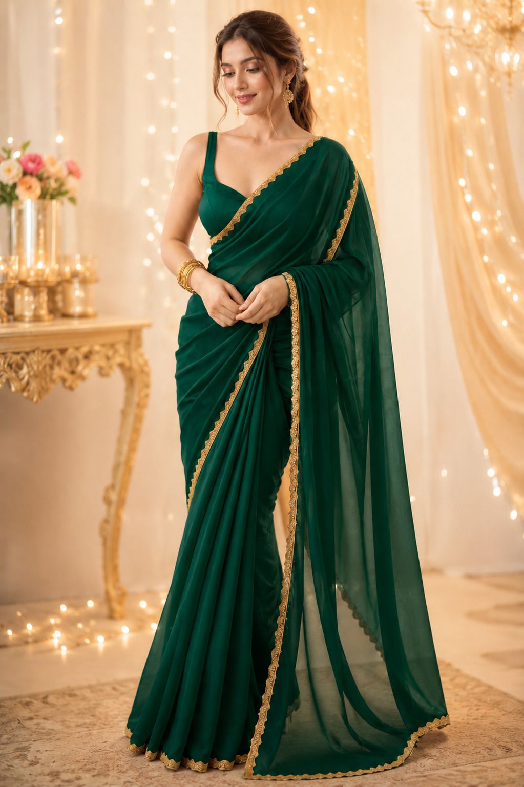 parmaras creation Solid/Plain Daily Wear Georgette Saree-picture-37