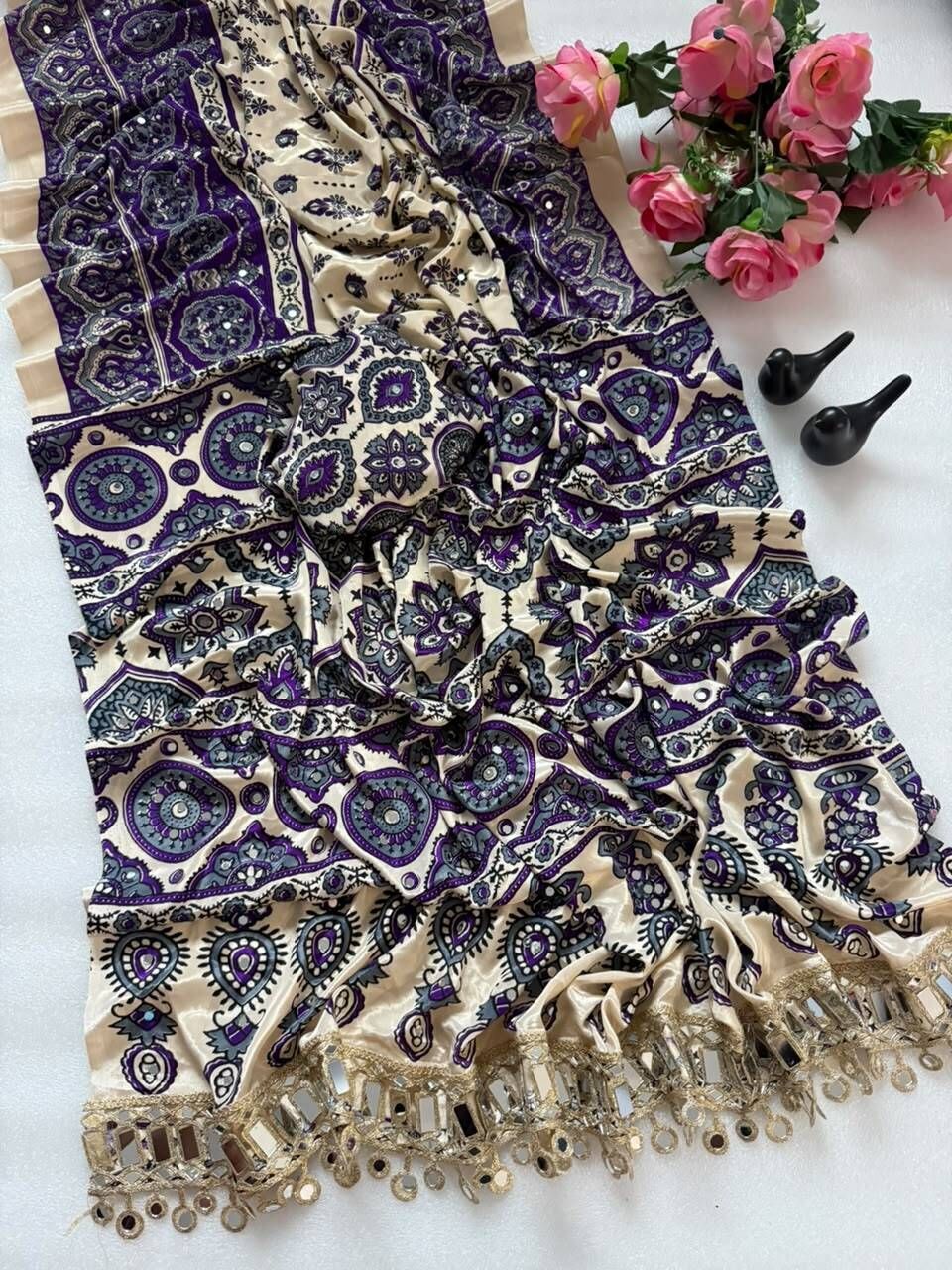 jishaa Printed, Paisley, Floral Print, Geometric Print Bollywood Cotton Silk Saree-picture-7