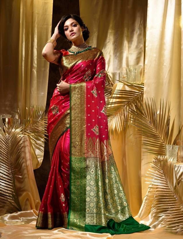Woven Banarasi Silk Blend, Pure Silk Saree