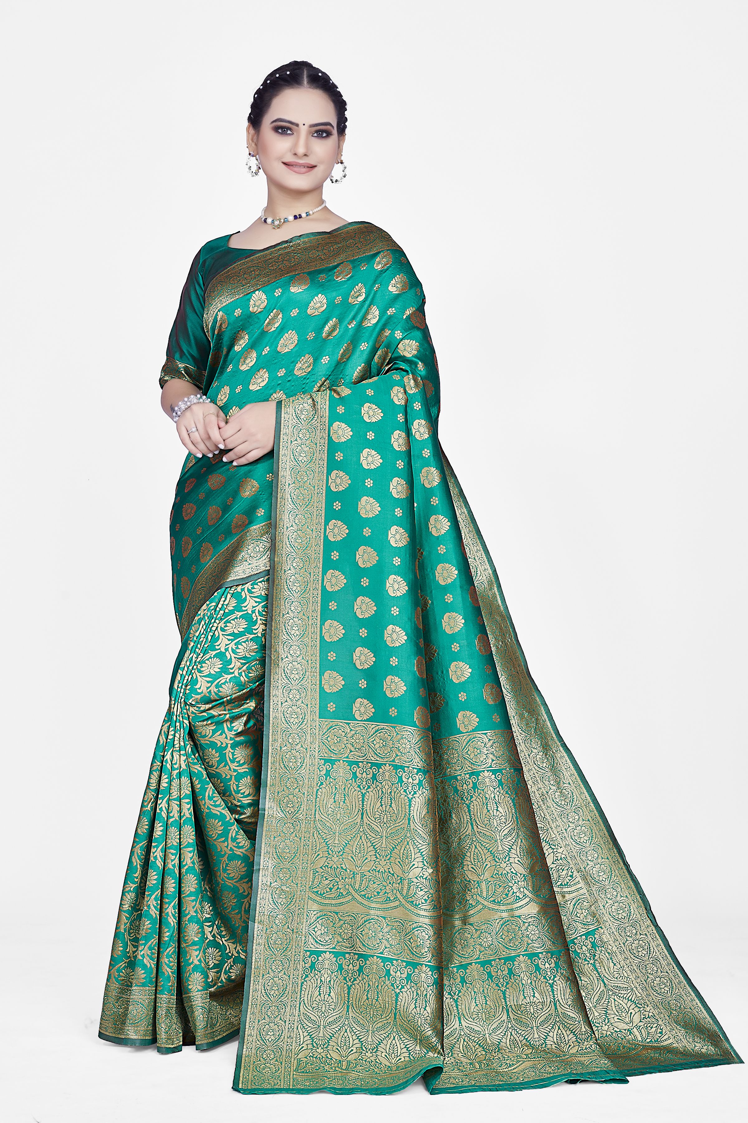 gajgajra Digital Print Banarasi Cotton Silk, Jacquard Saree-picture-32
