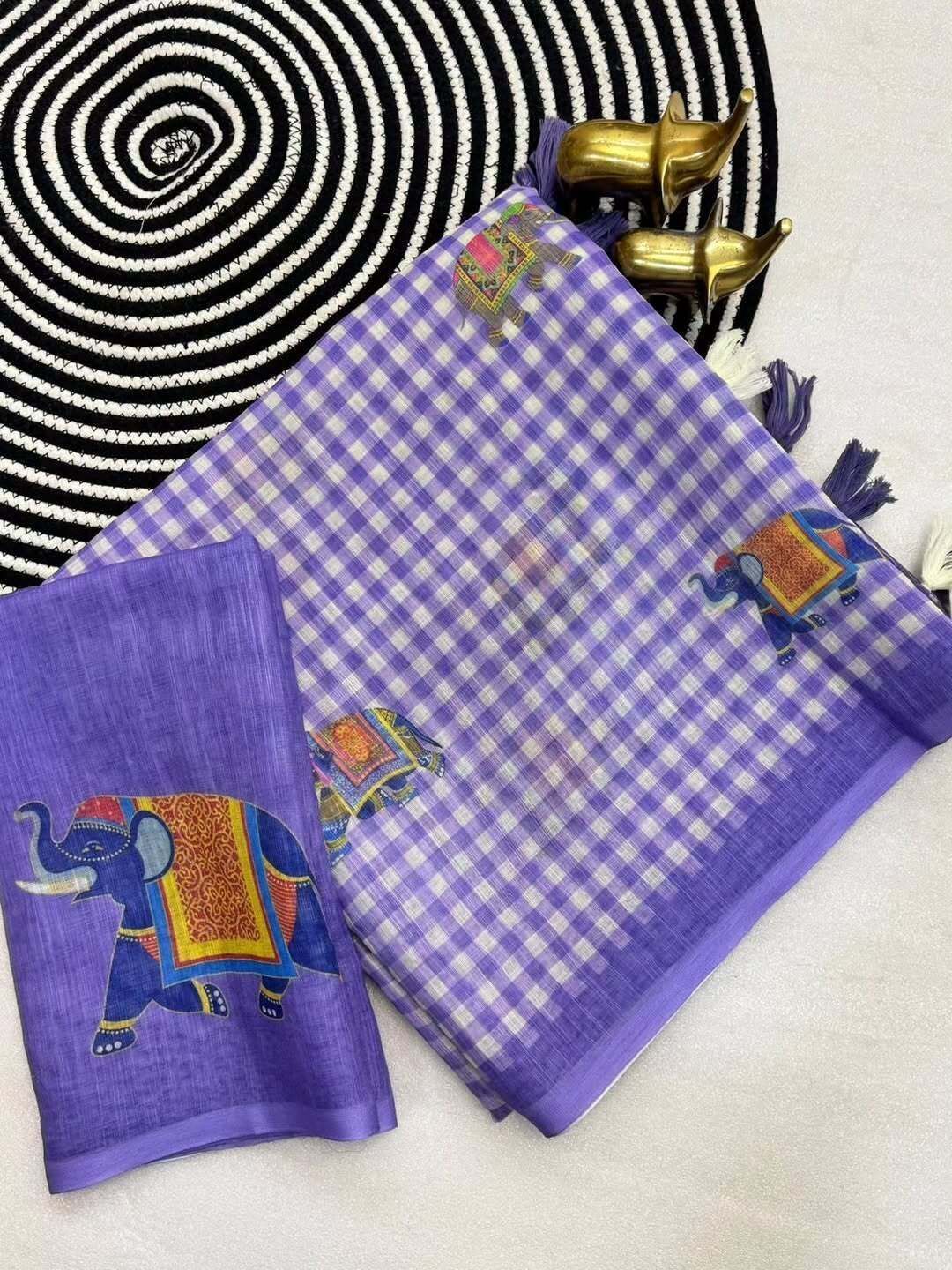 jishaa Checkered, Printed Bollywood Linen Saree-picture-14