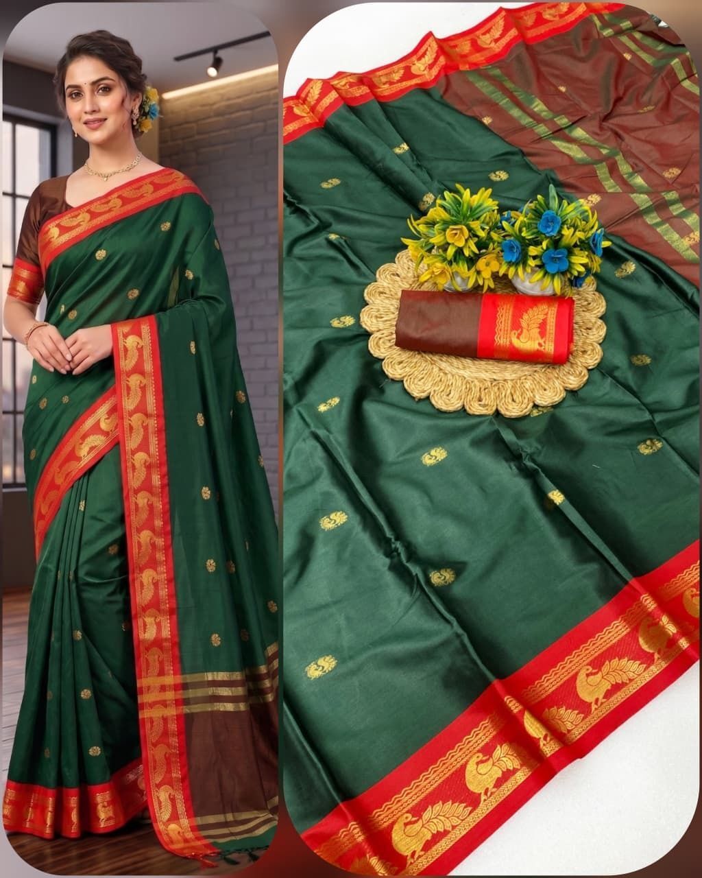 Solid/Plain Paithani Cotton Silk Saree-image-22