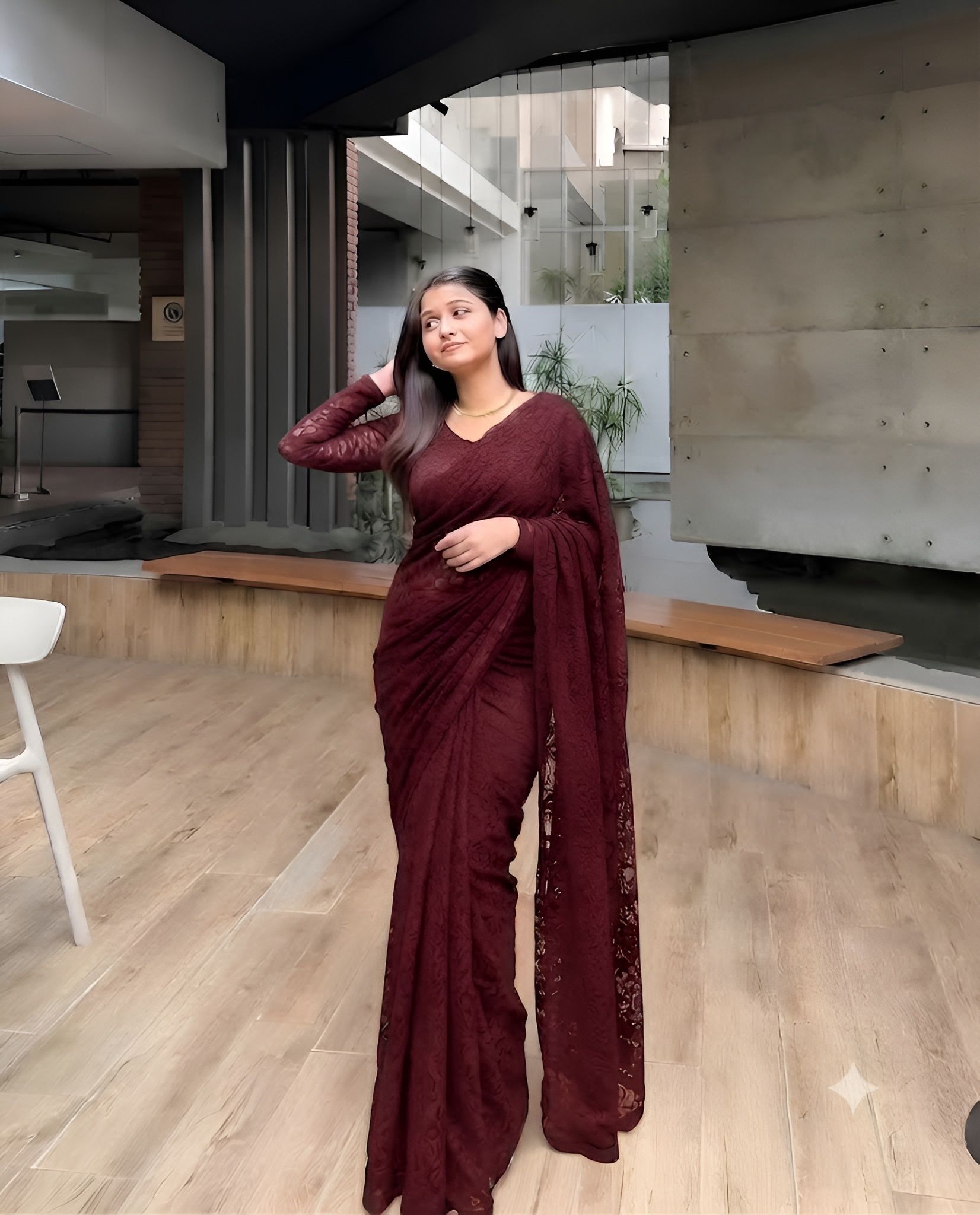 Self Design Bollywood Net Saree-image-36