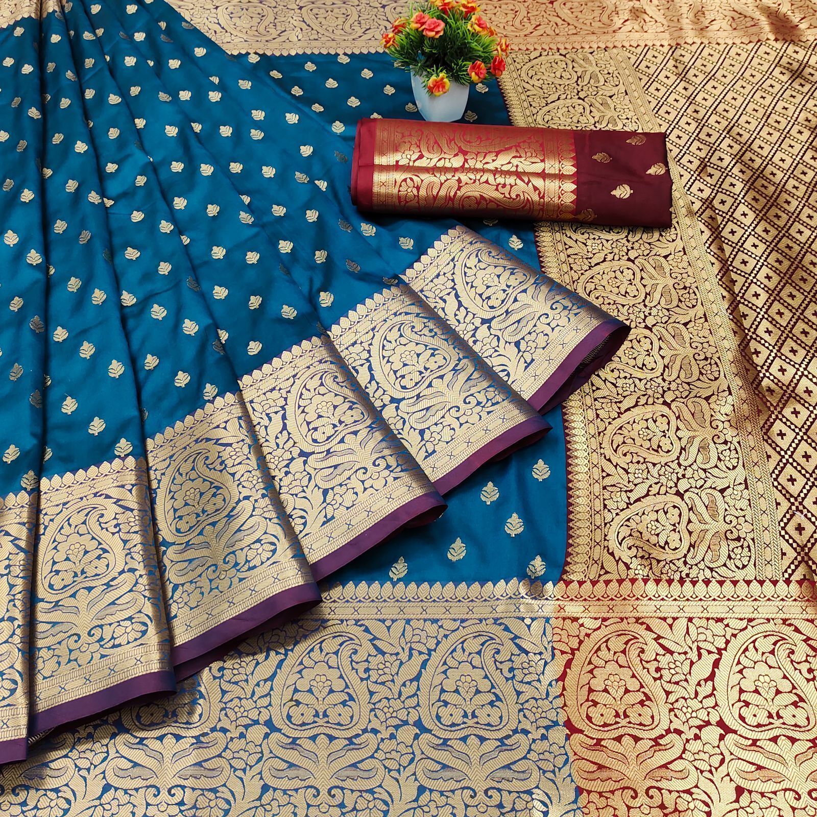 grisha creation Woven Banarasi Cotton Silk Saree-picture-35