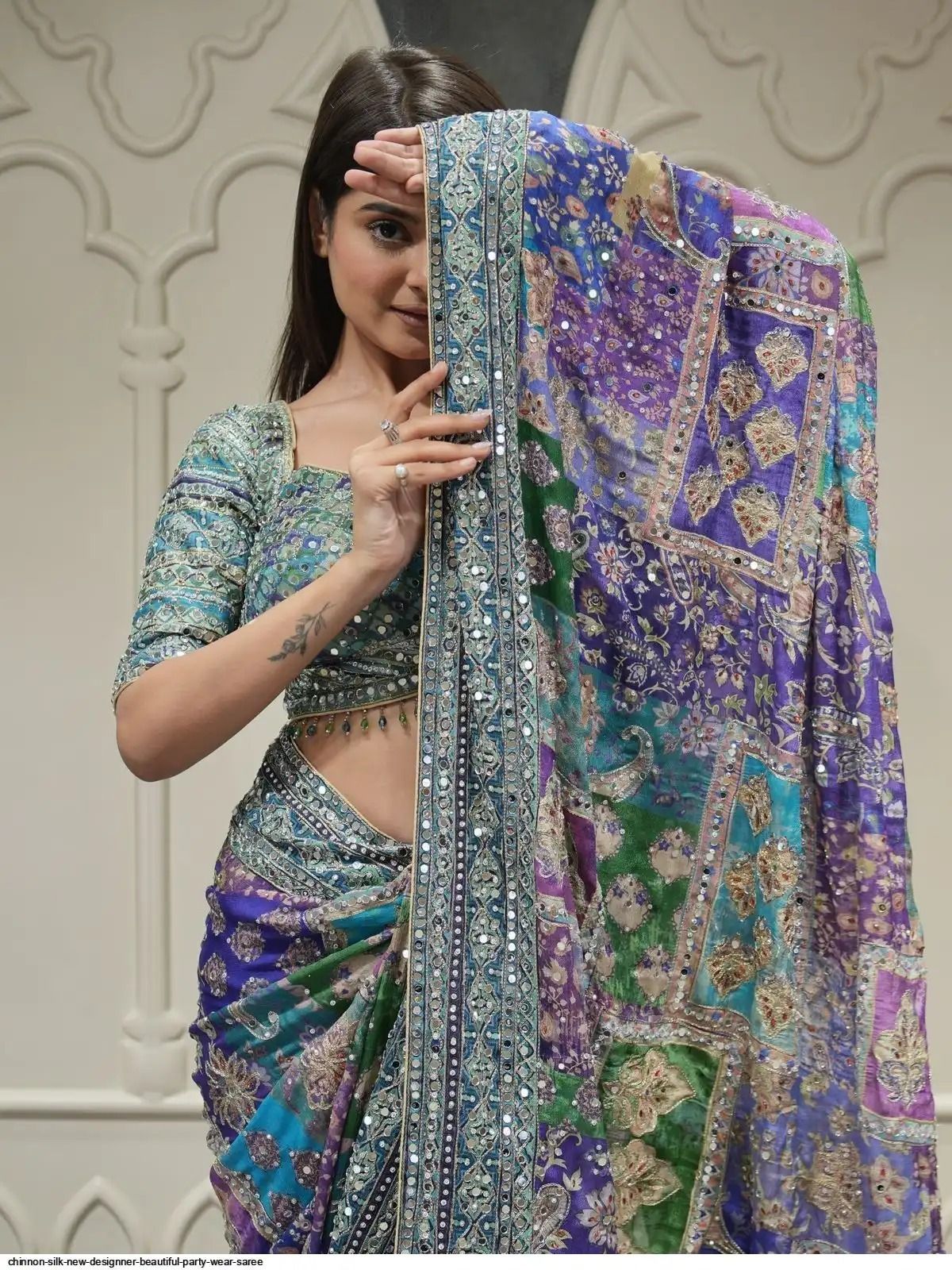 Embellished, Embroidered Bollywood Chiffon Saree-image-48