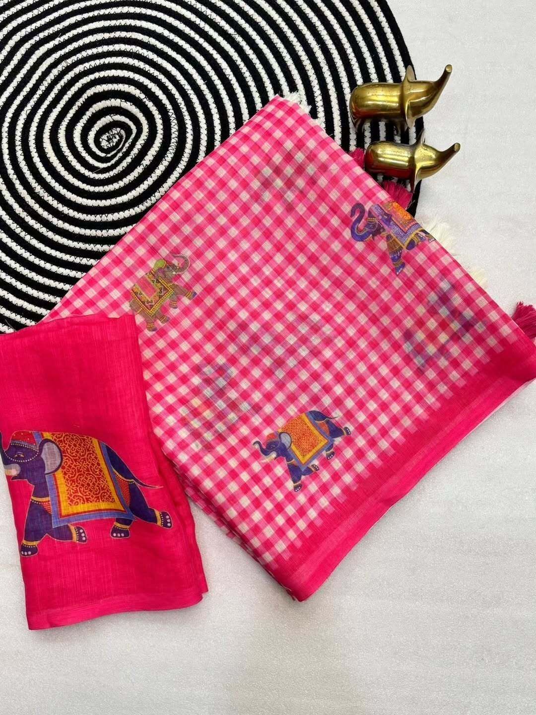 jishaa Checkered, Printed Bollywood Linen Saree-picture-12