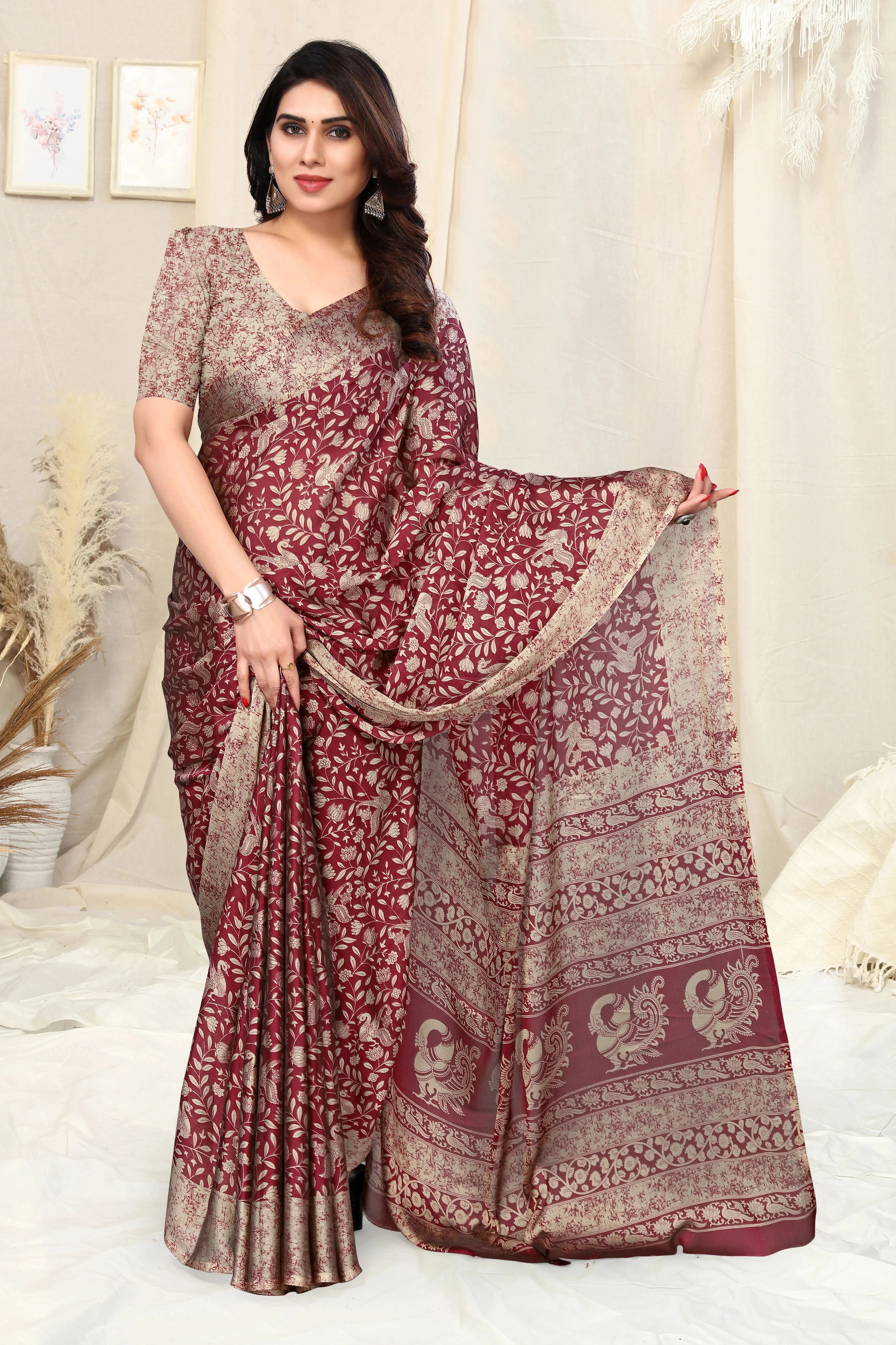 Printed, Floral Print Kalamkari Chiffon, Georgette Saree-image-28